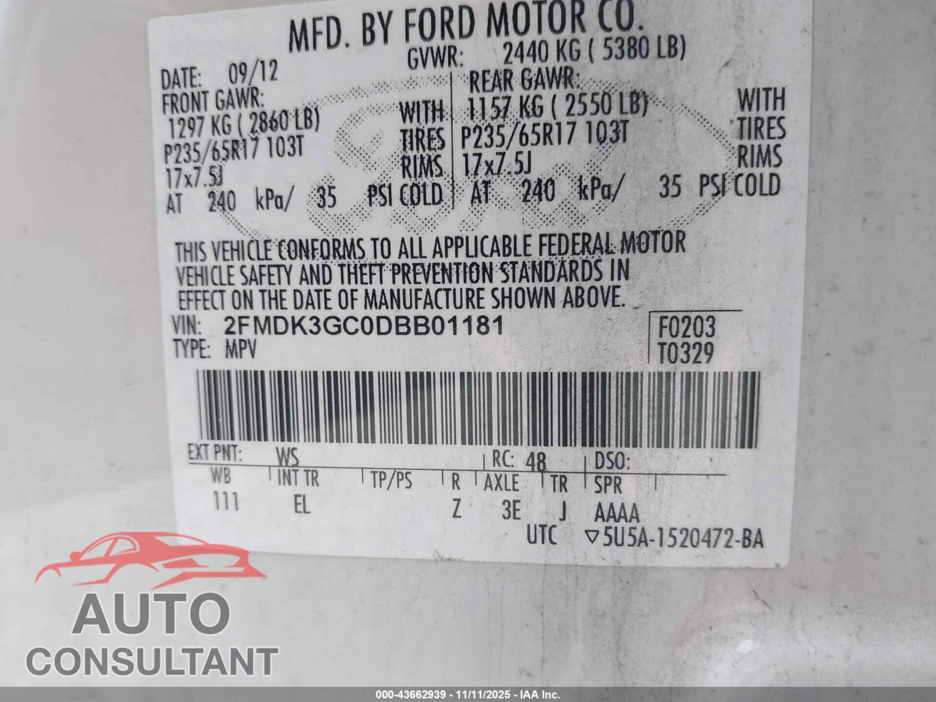 FORD EDGE 2013 - 2FMDK3GC0DBB01181