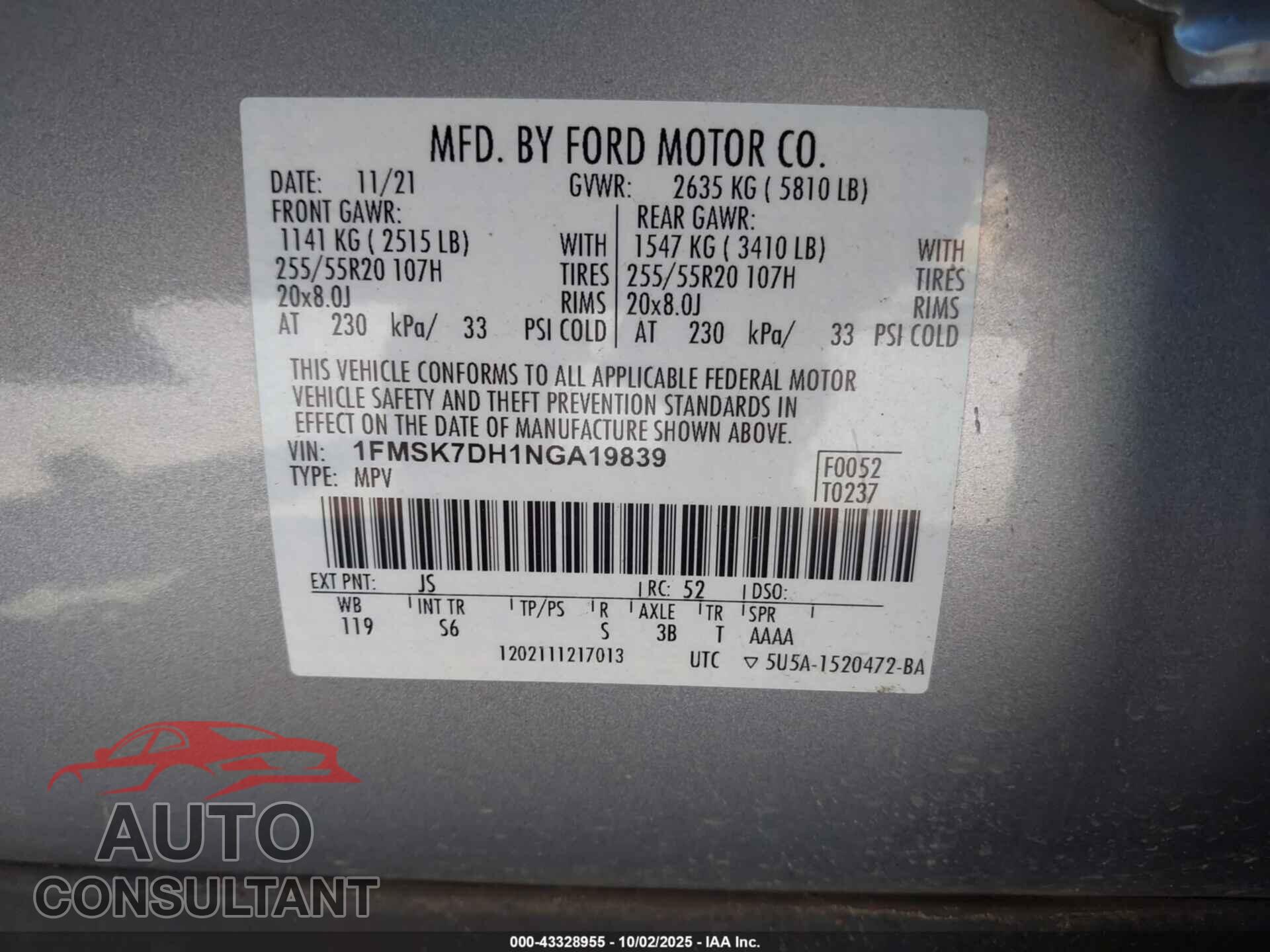 FORD EXPLORER 2022 - 1FMSK7DH1NGA19839