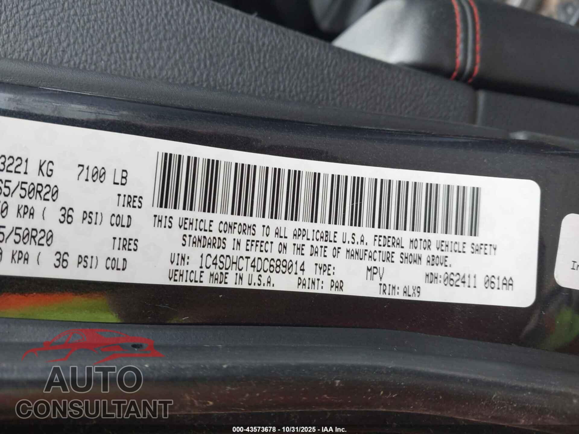 DODGE DURANGO 2013 - 1C4SDHCT4DC689014