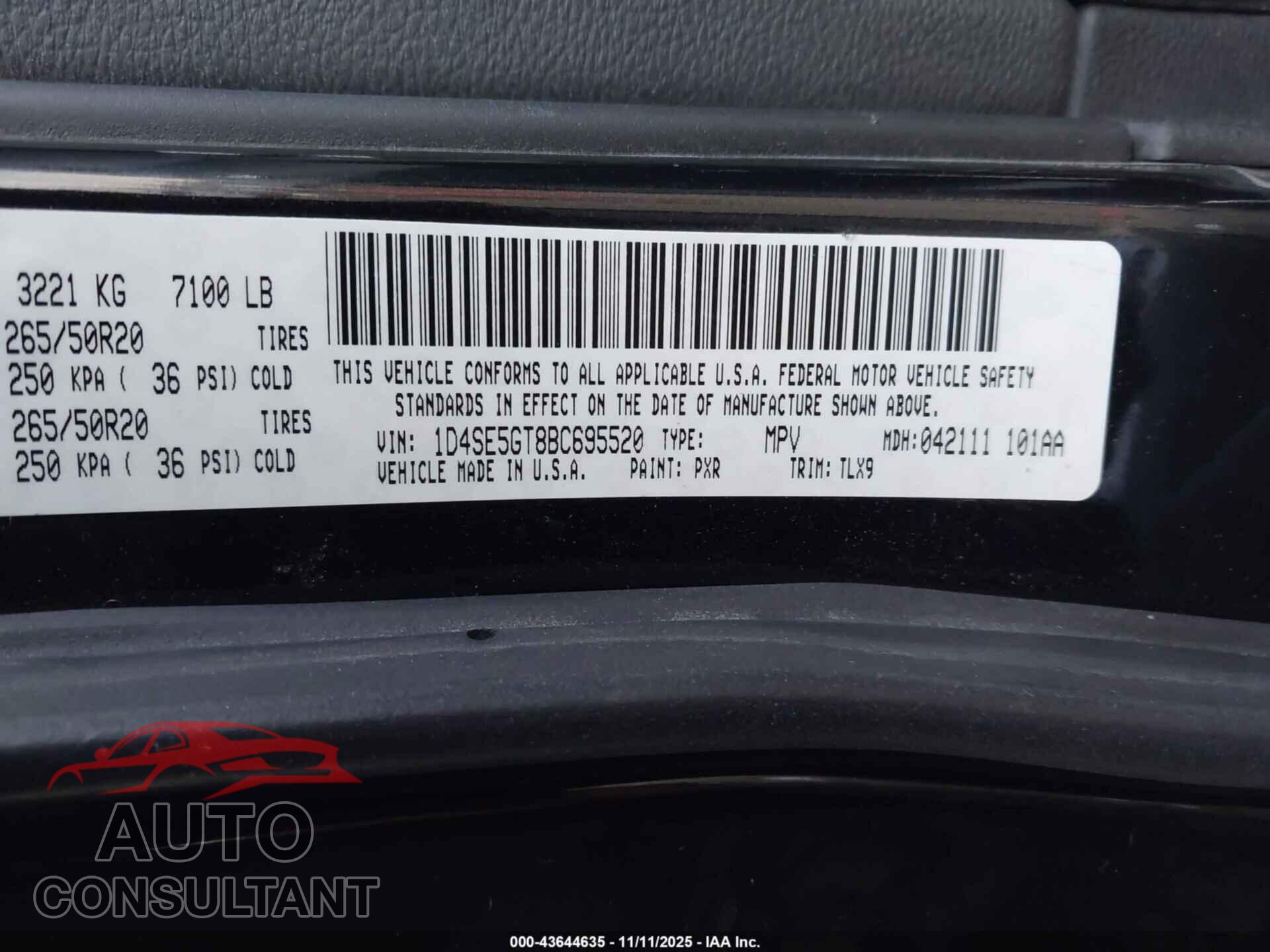 DODGE DURANGO 2011 - 1D4SE5GT8BC695520