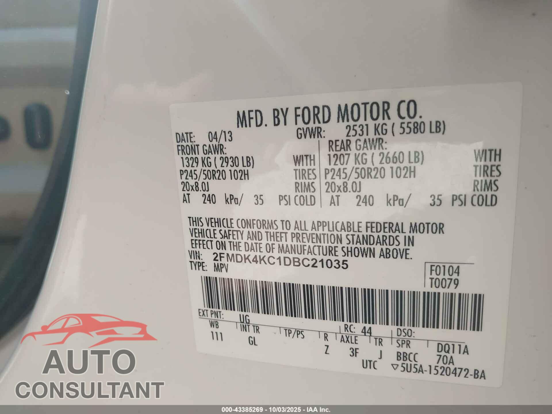 FORD EDGE 2013 - 2FMDK4KC1DBC21035