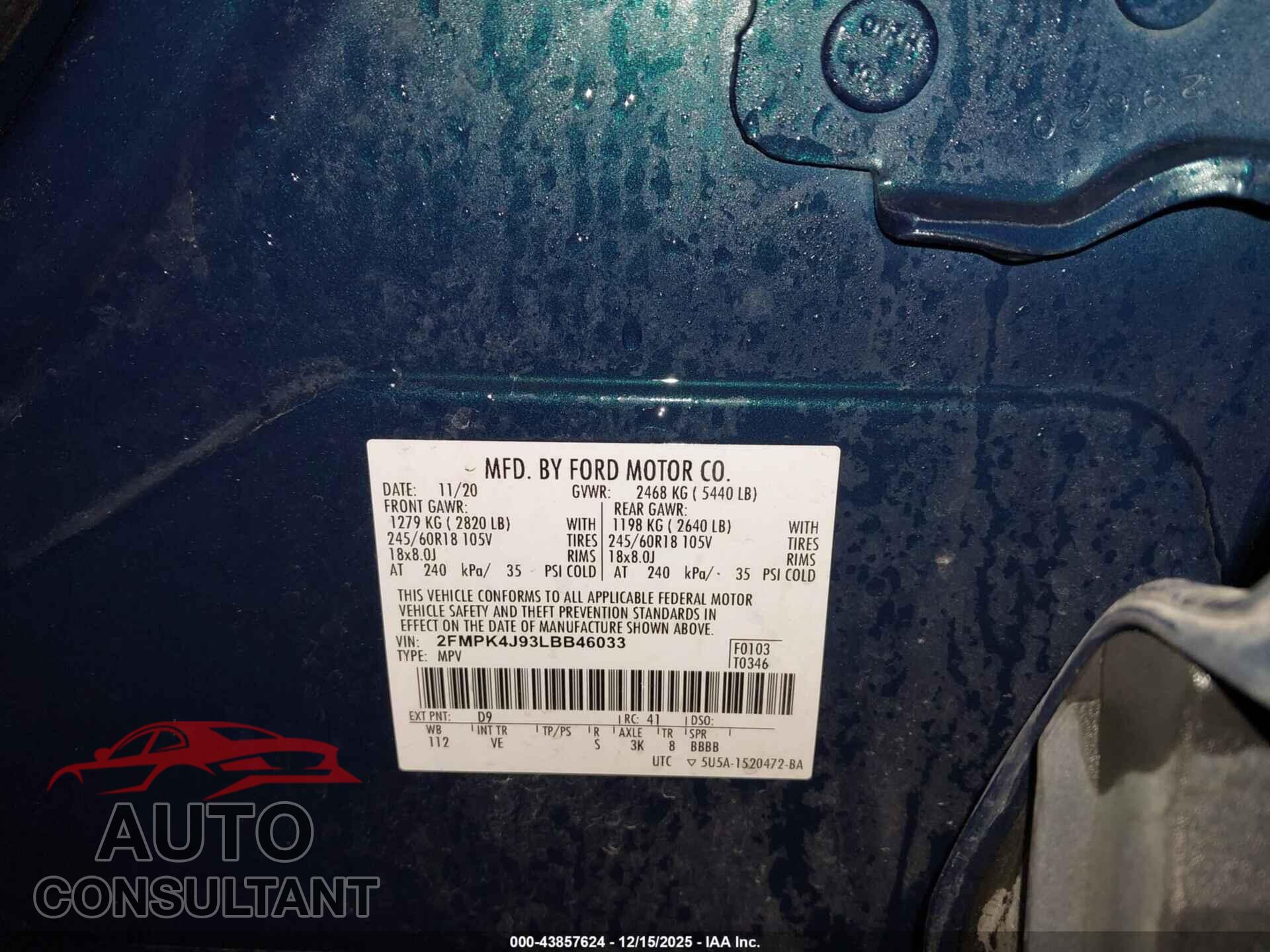 FORD EDGE 2020 - 2FMPK4J93LBB46033