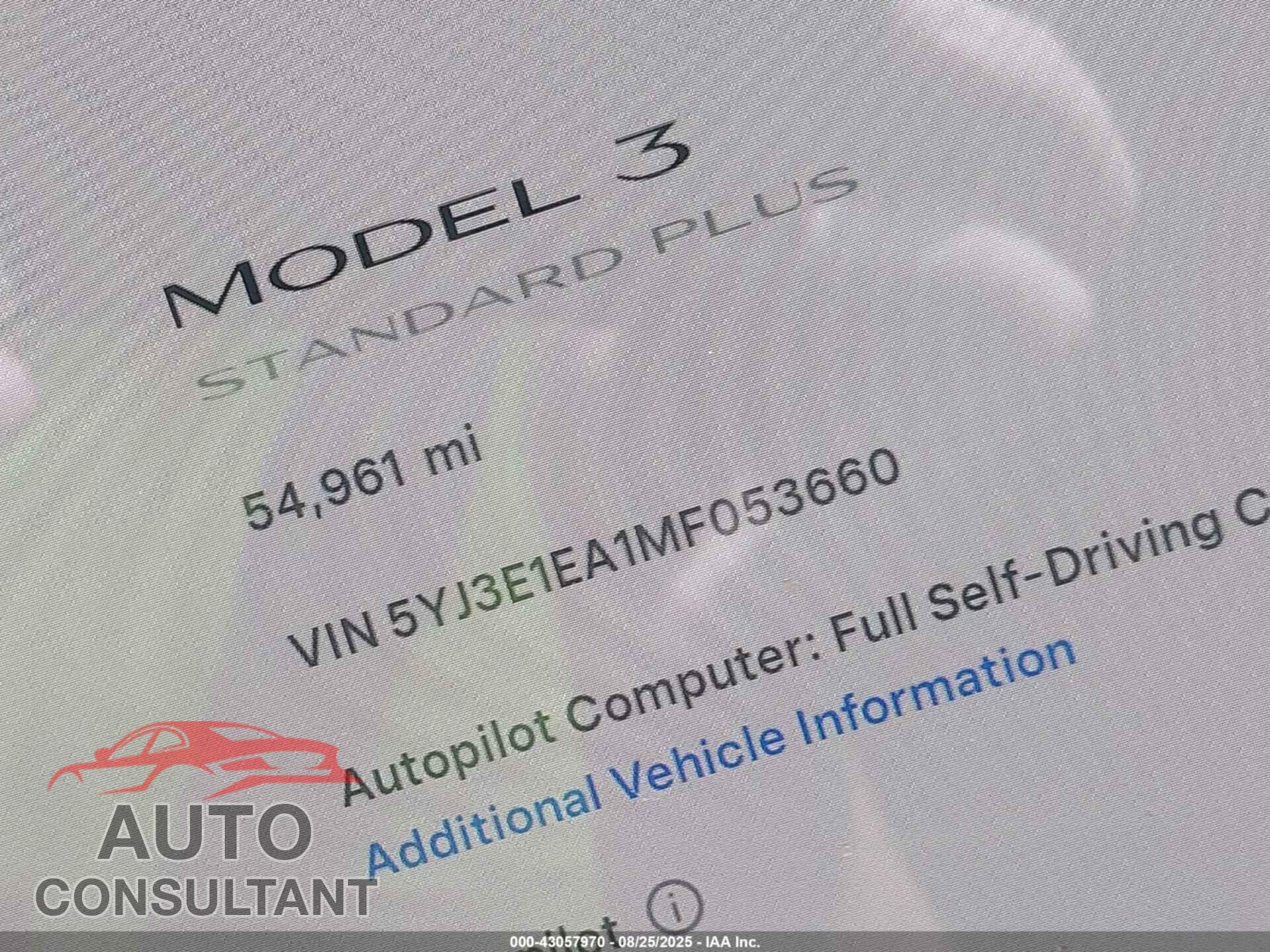 TESLA MODEL 3 2021 - 5YJ3E1EA1MF053660