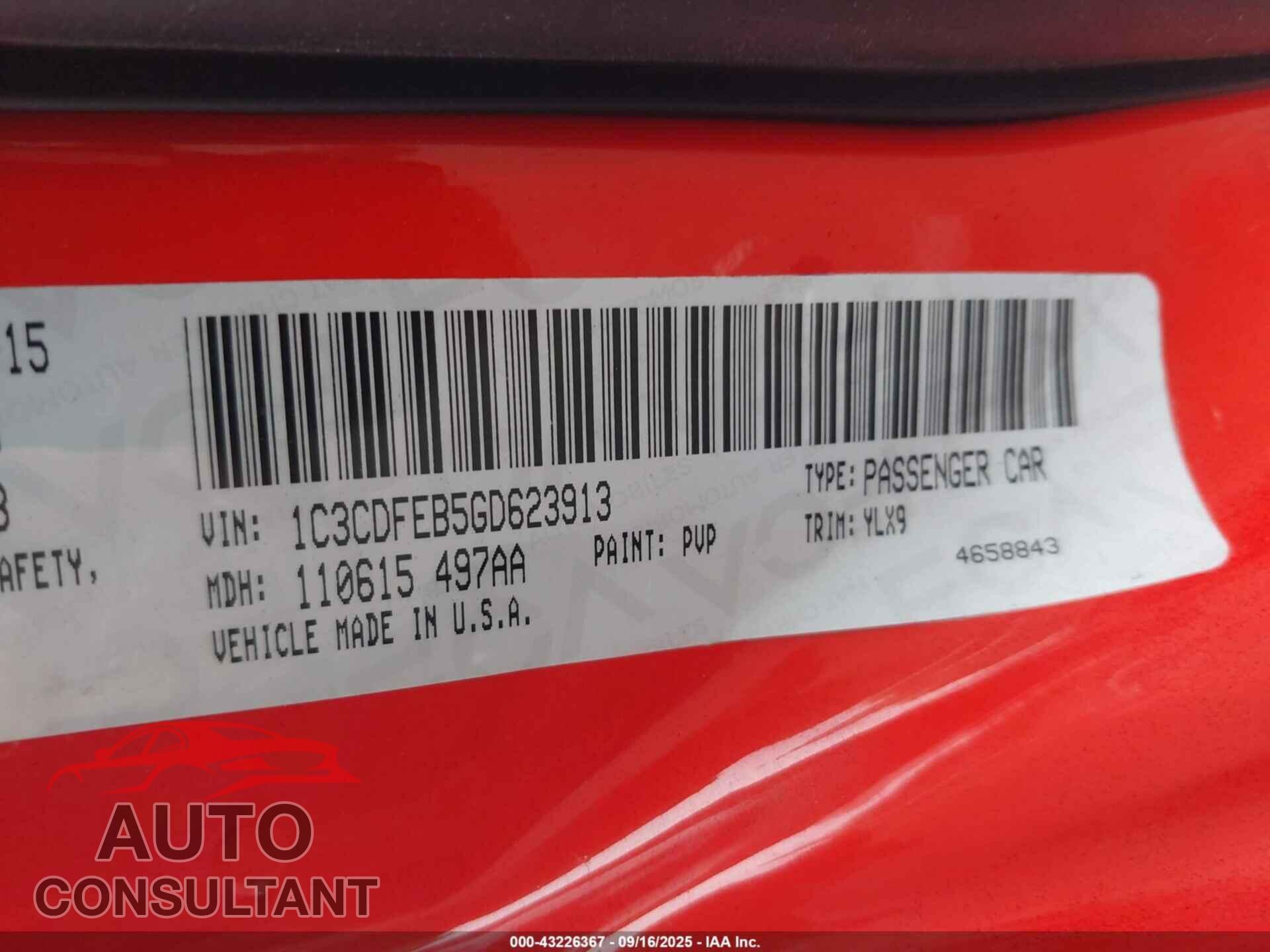 DODGE DART 2016 - 1C3CDFEB5GD623913