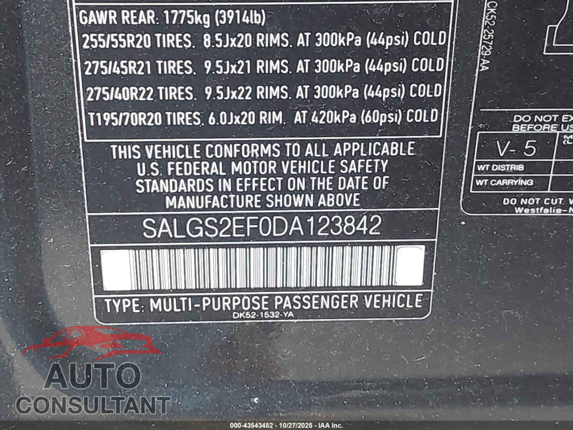 LAND ROVER RANGE ROVER 2013 - SALGS2EF0DA123842