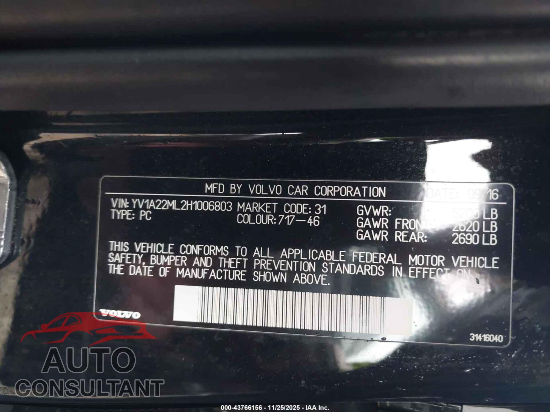 VOLVO S90 2017 - YV1A22ML2H1006803