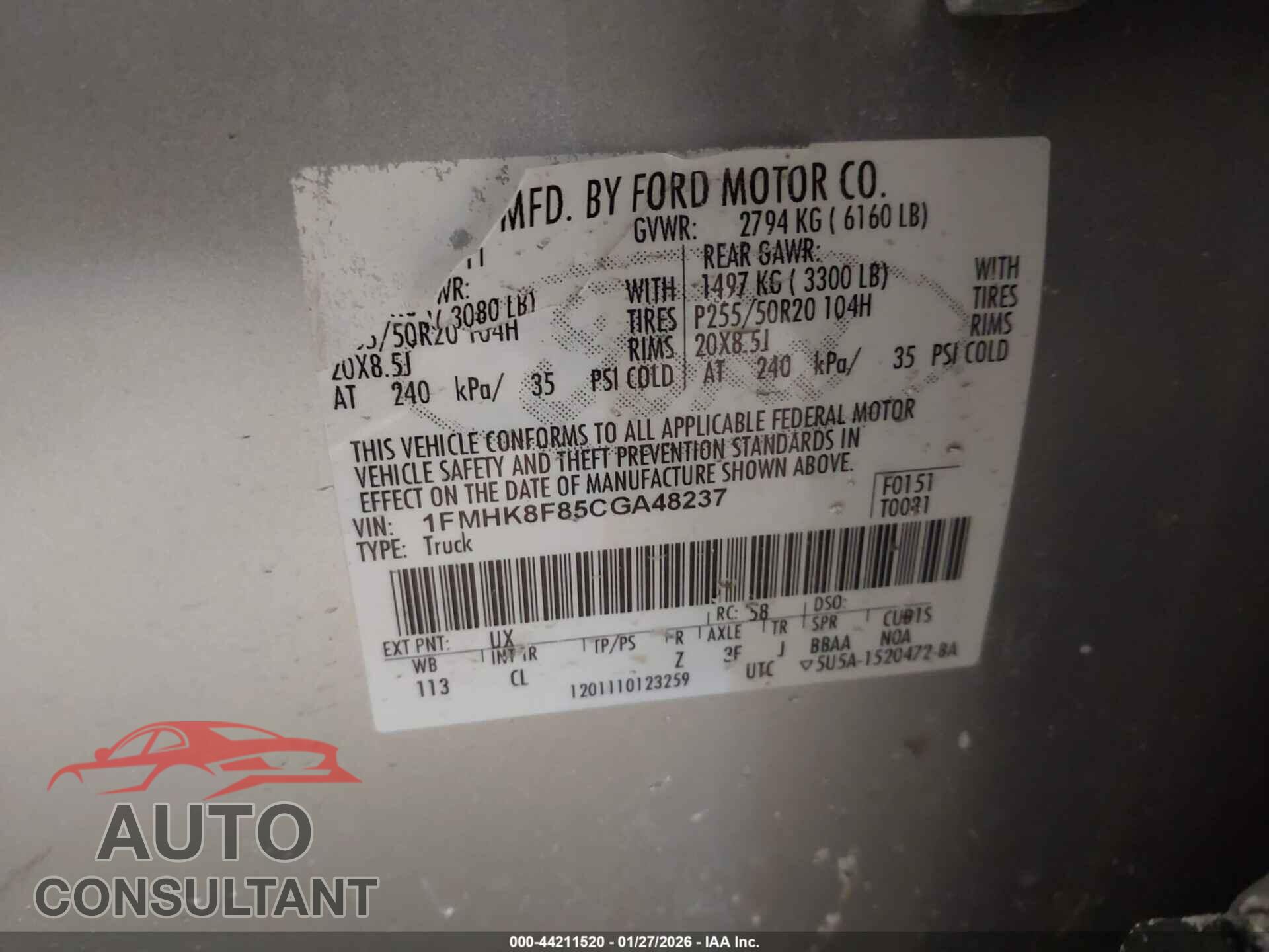 FORD EXPLORER 2012 - 1FMHK8F85CGA48237