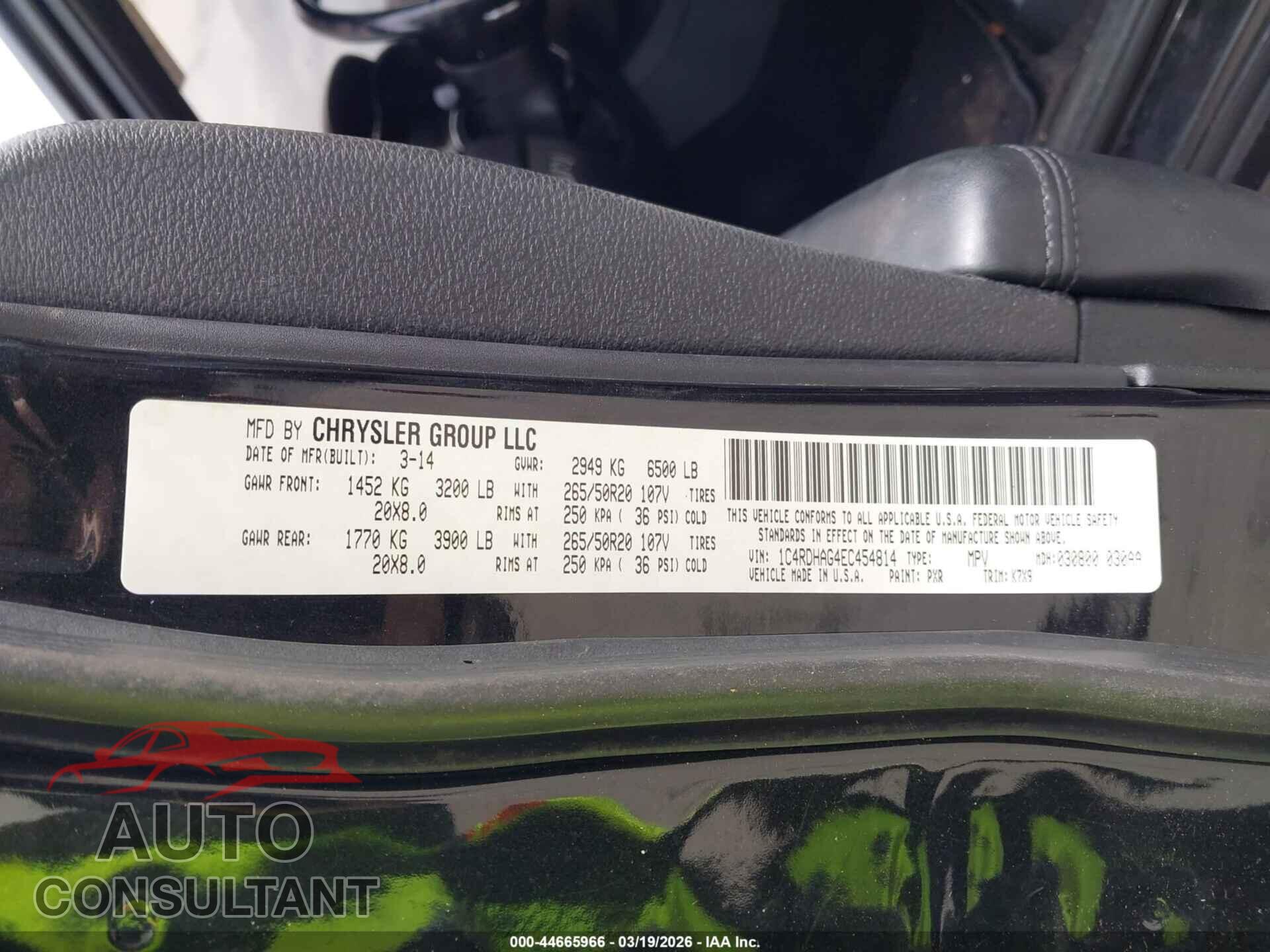 DODGE DURANGO 2014 - 1C4RDHAG4EC454814