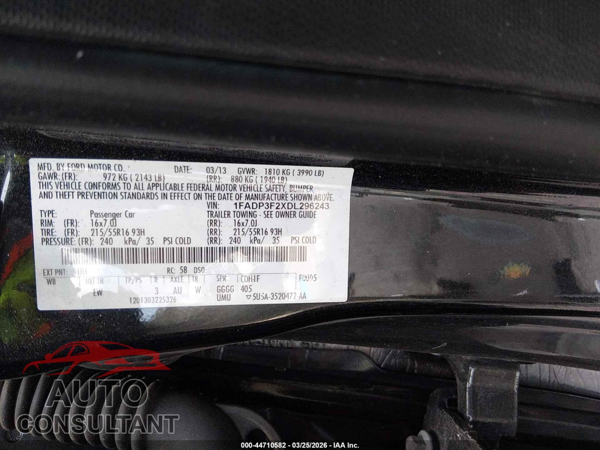 FORD FOCUS 2013 - 1FADP3F2XDL296243