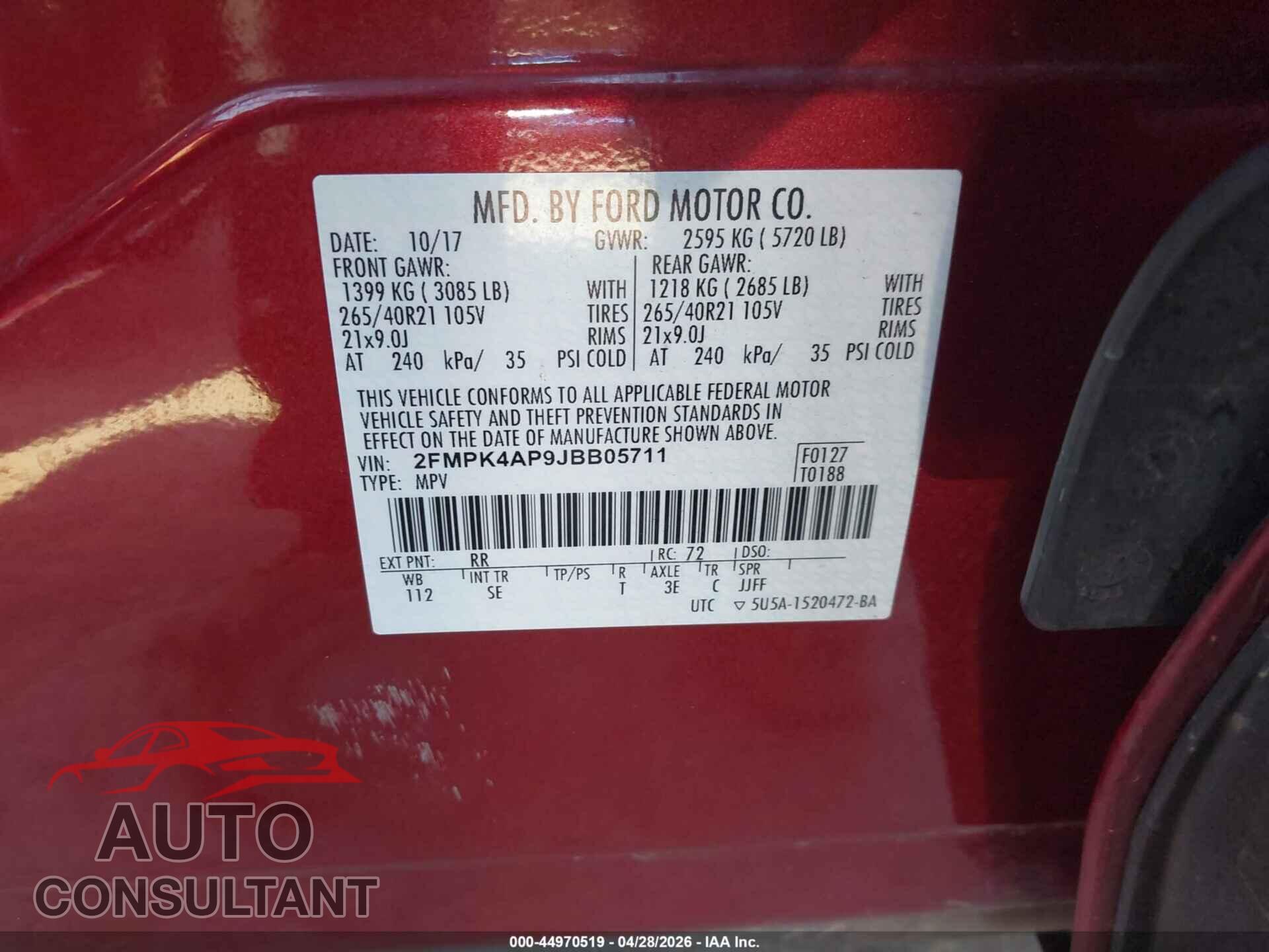 FORD EDGE 2018 - 2FMPK4AP9JBB05711