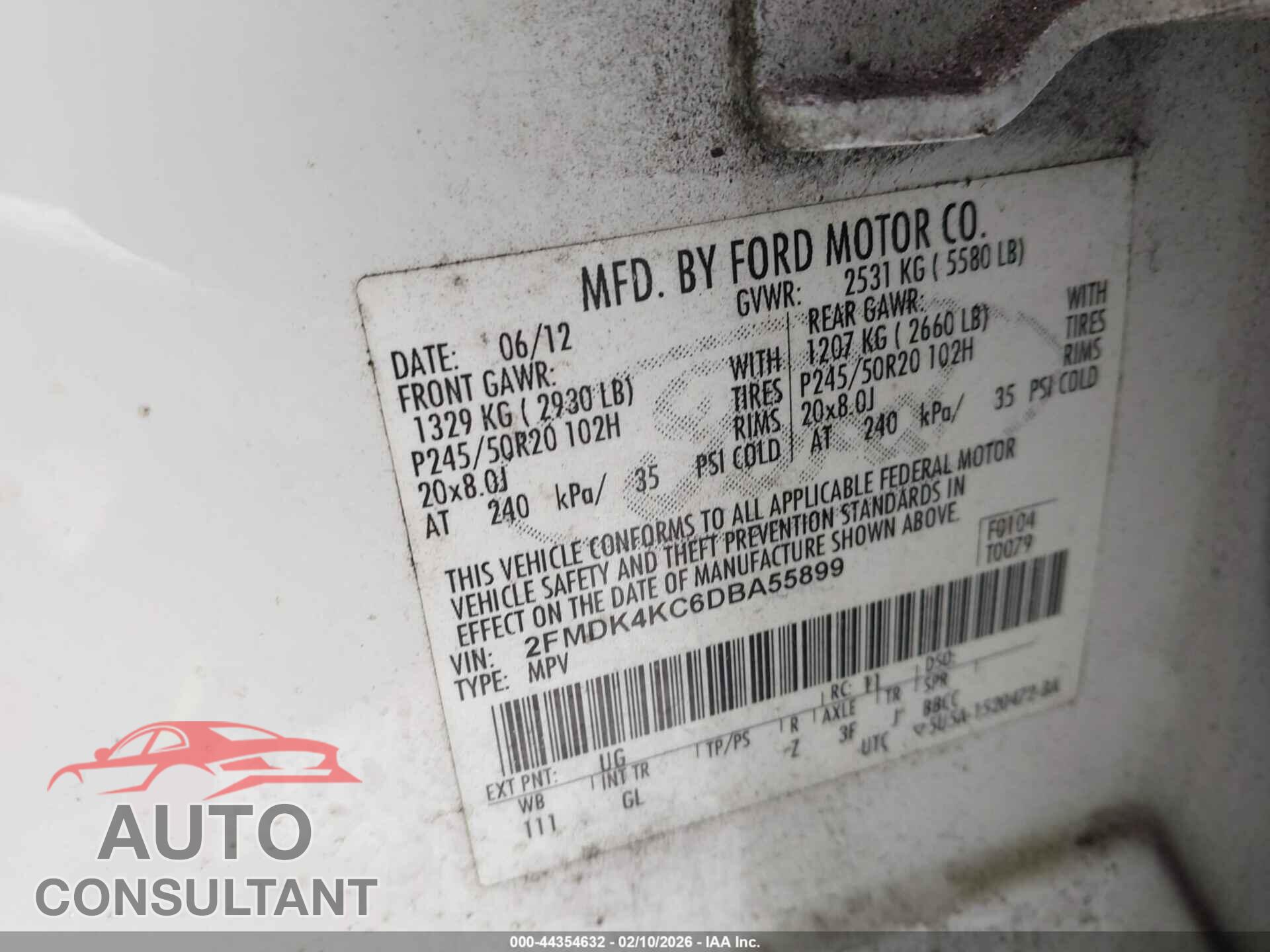 FORD EDGE 2013 - 2FMDK4KC6DBA55899