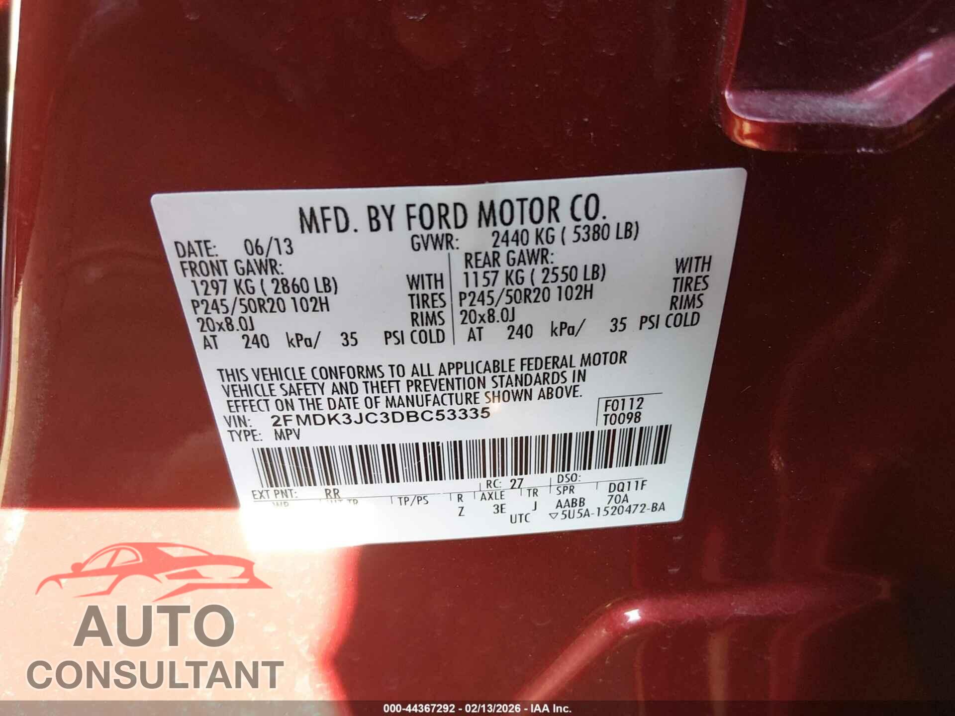 FORD EDGE 2013 - 2FMDK3JC3DBC53335