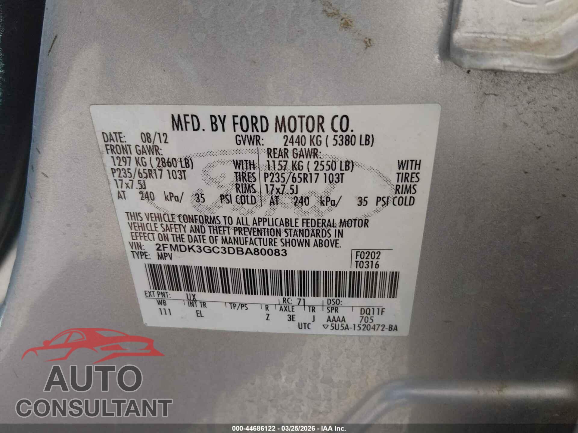 FORD EDGE 2013 - 2FMDK3GC3DBA80083