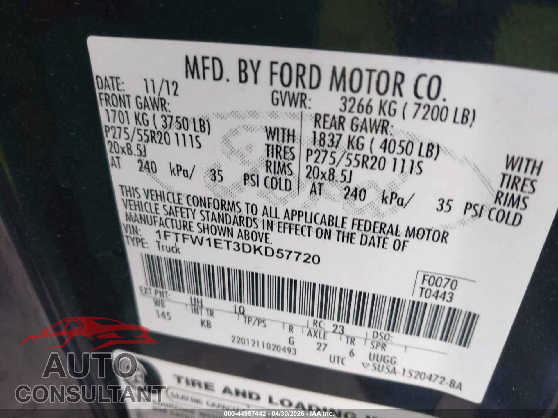 FORD F-150 2013 - 1FTFW1ET3DKD57720