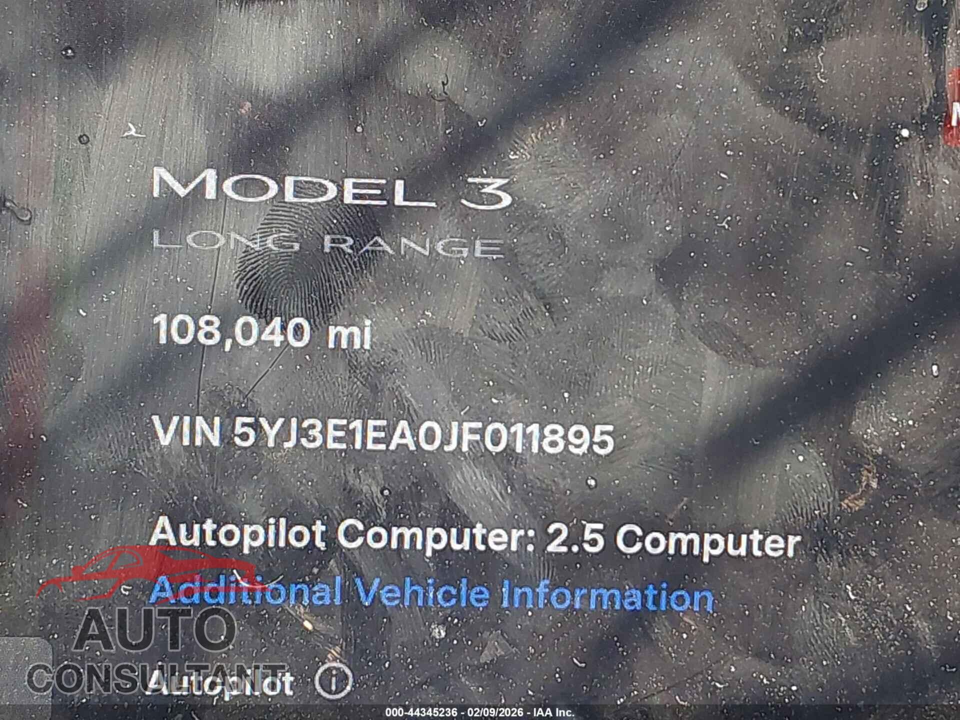 TESLA MODEL 3 2018 - 5YJ3E1EA0JF011895