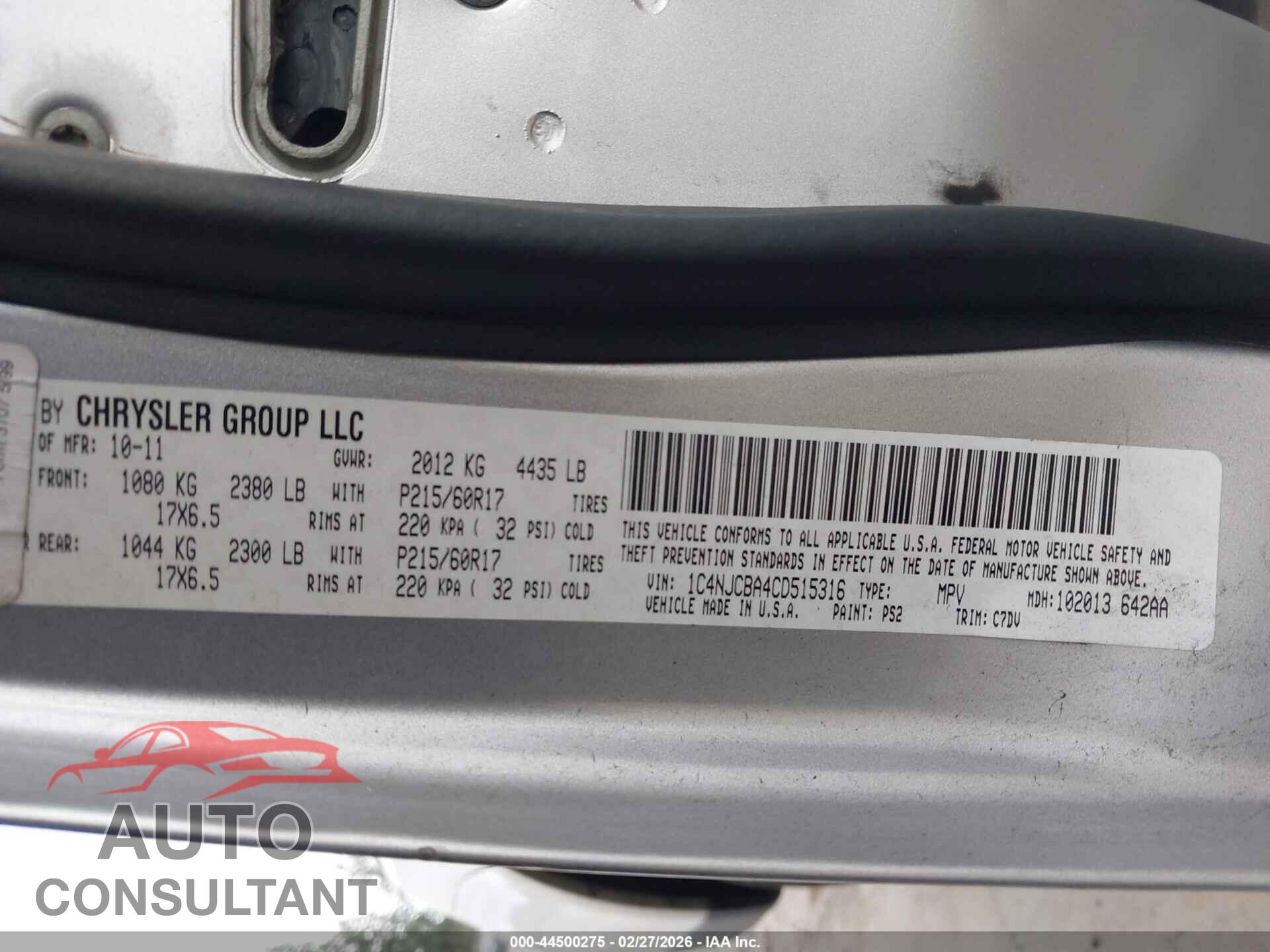 JEEP COMPASS 2012 - 1C4NJCBA4CD515316