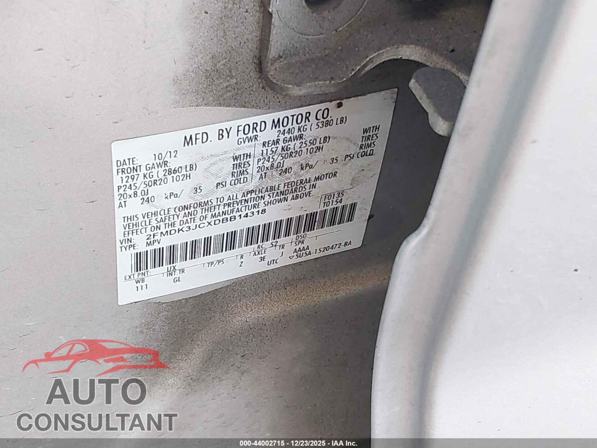 FORD EDGE 2013 - 2FMDK3JCXDBB14318