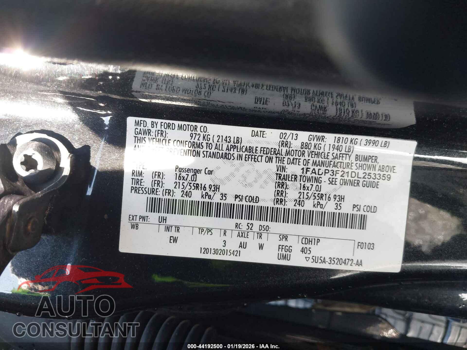 FORD FOCUS 2013 - 1FADP3F21DL253359