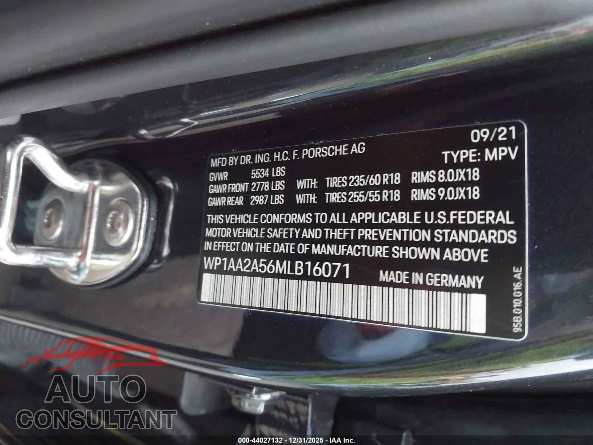 PORSCHE MACAN 2021 - WP1AA2A56MLB16071
