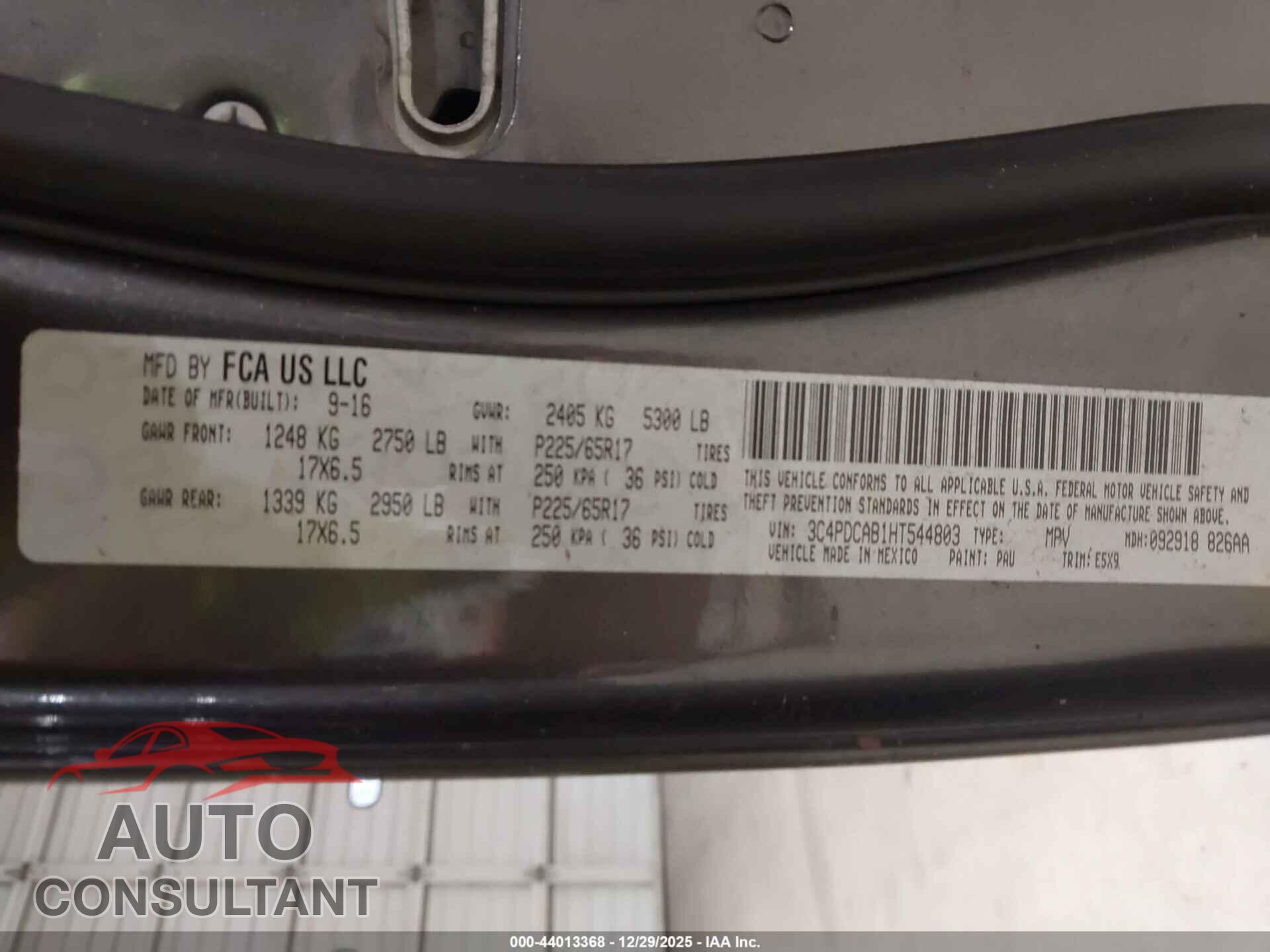 DODGE JOURNEY 2017 - 3C4PDCAB1HT544803