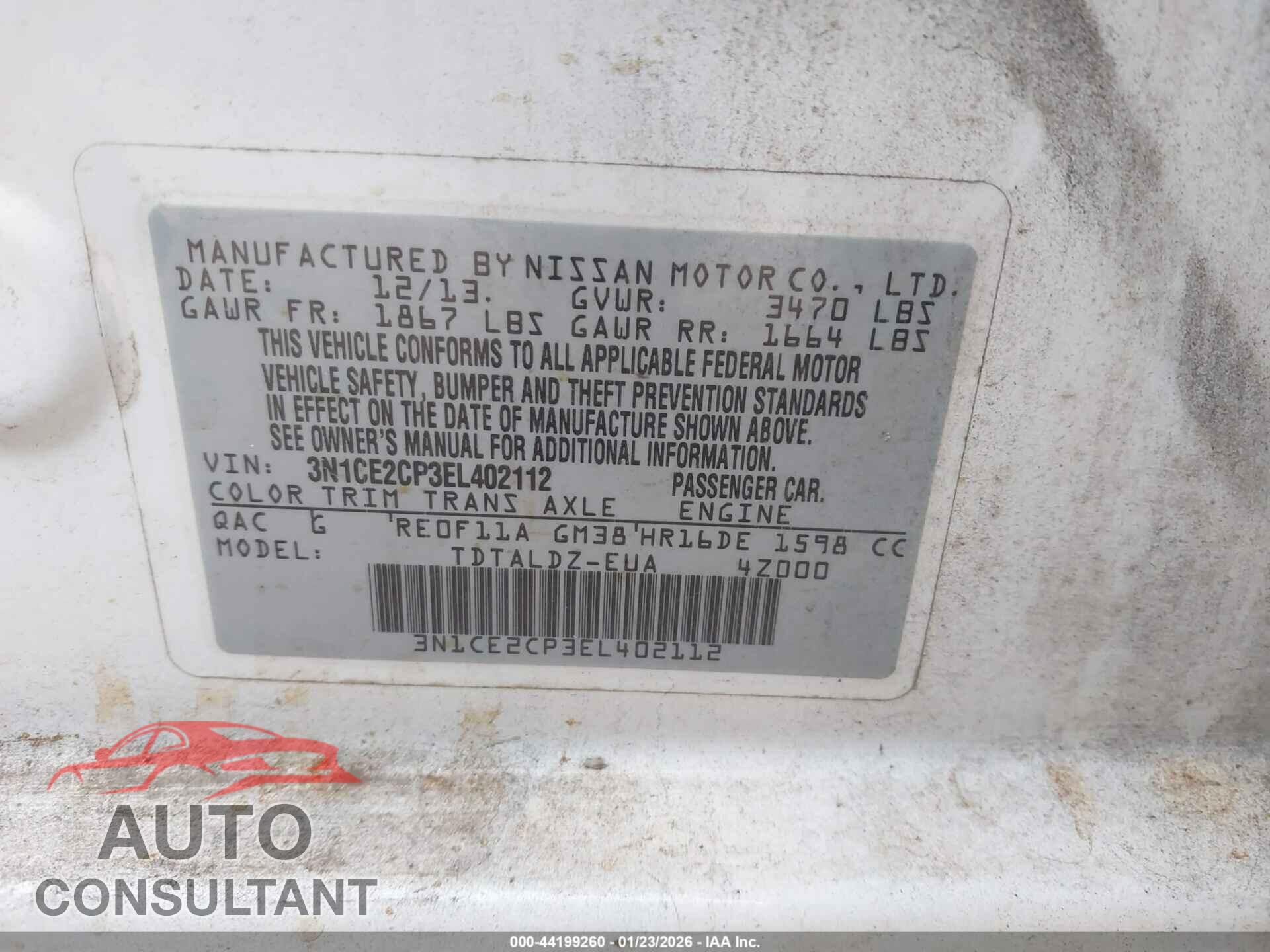 NISSAN VERSA NOTE 2014 - 3N1CE2CP3EL402112