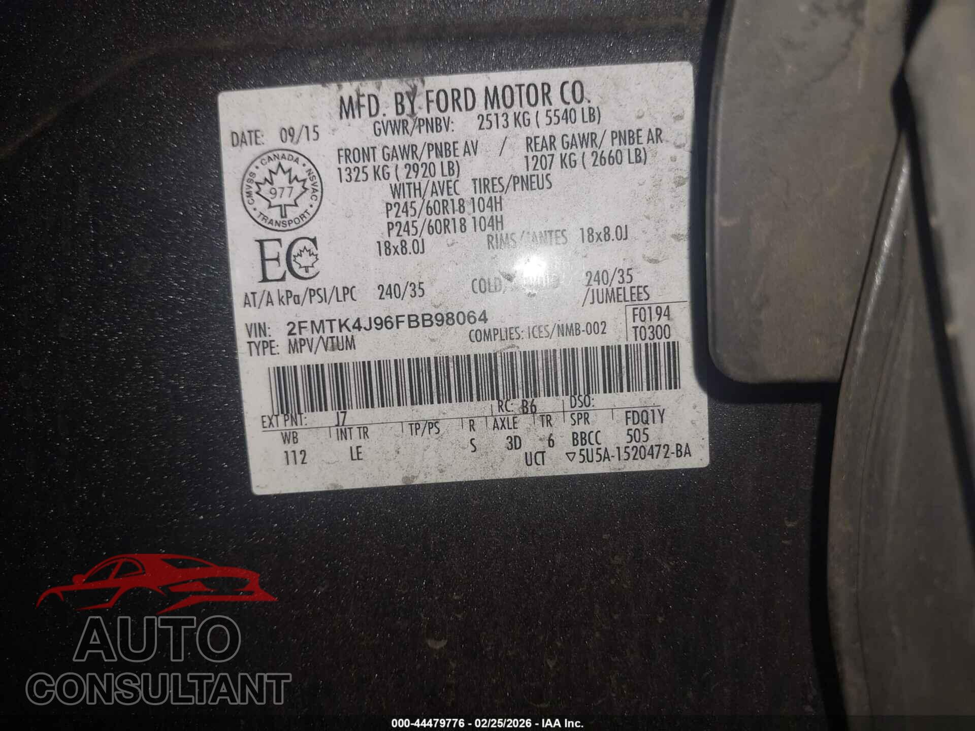 FORD EDGE 2015 - 2FMTK4J96FBB98064
