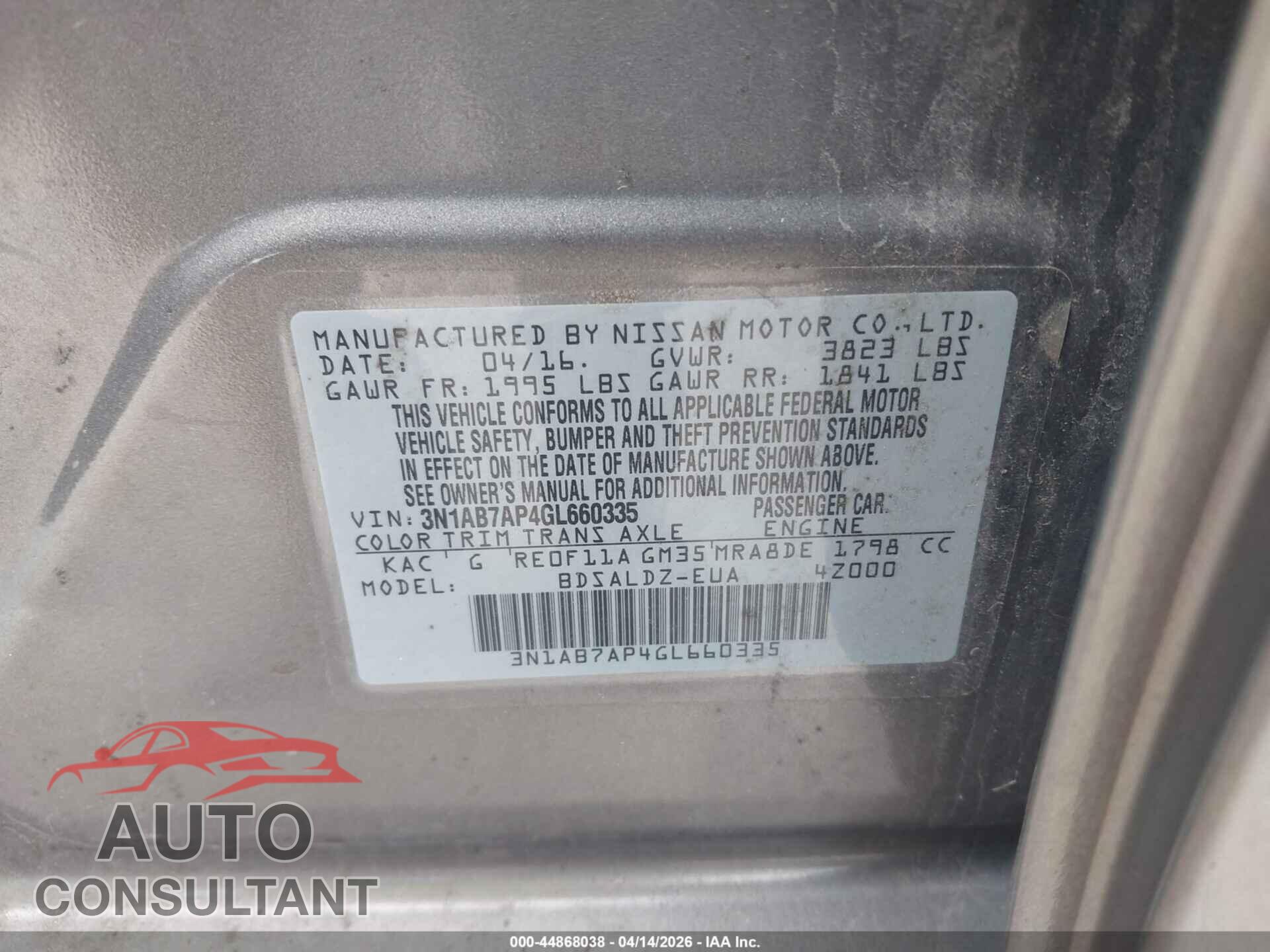 NISSAN SENTRA 2016 - 3N1AB7AP4GL660335