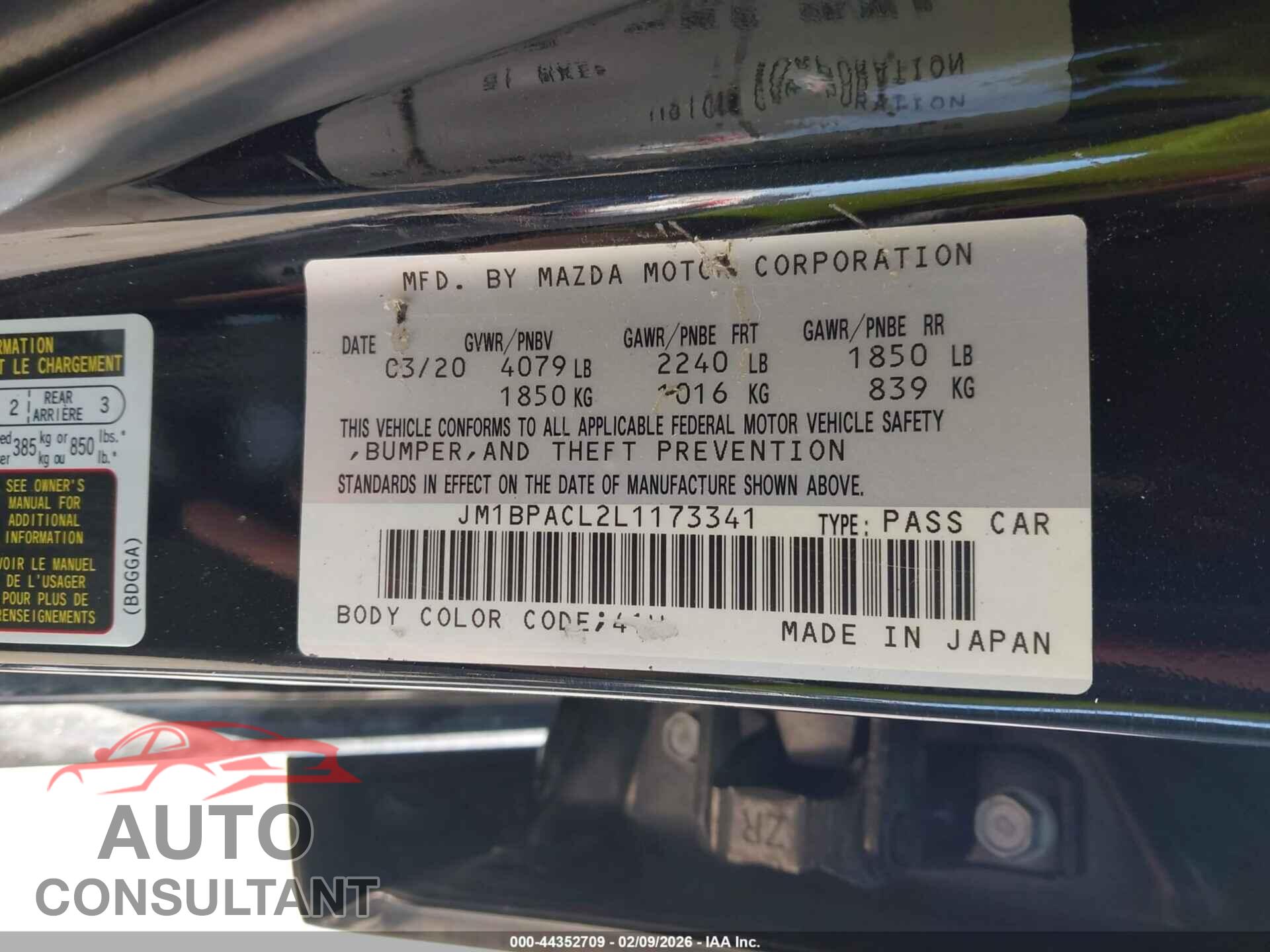 MAZDA MAZDA3 2020 - JM1BPACL2L1173341