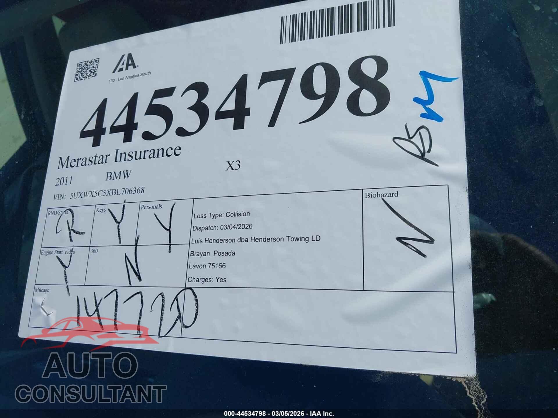 BMW X3 2011 - 5UXWX5C5XBL706368