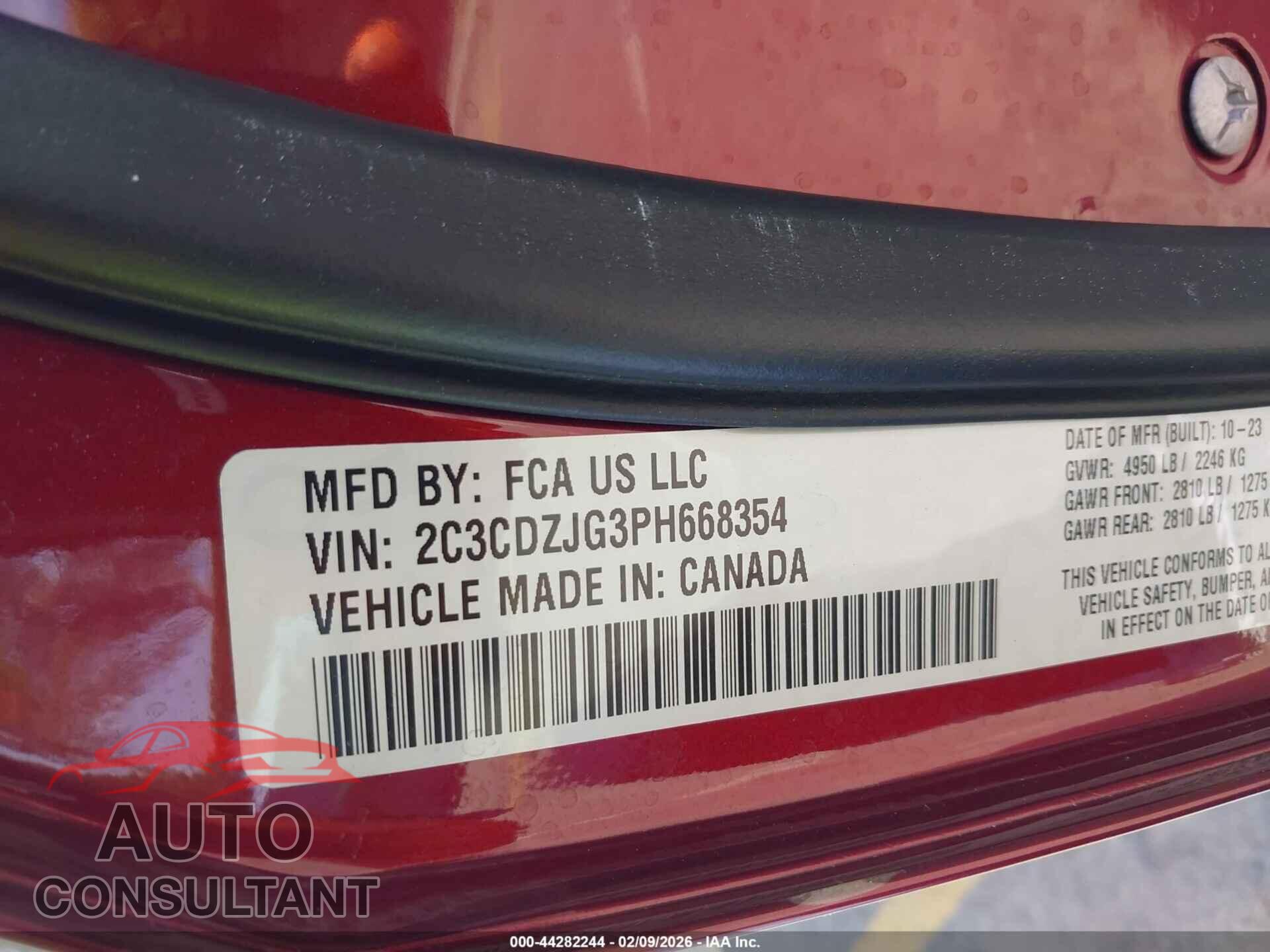 DODGE CHALLENGER 2023 - 2C3CDZJG3PH668354