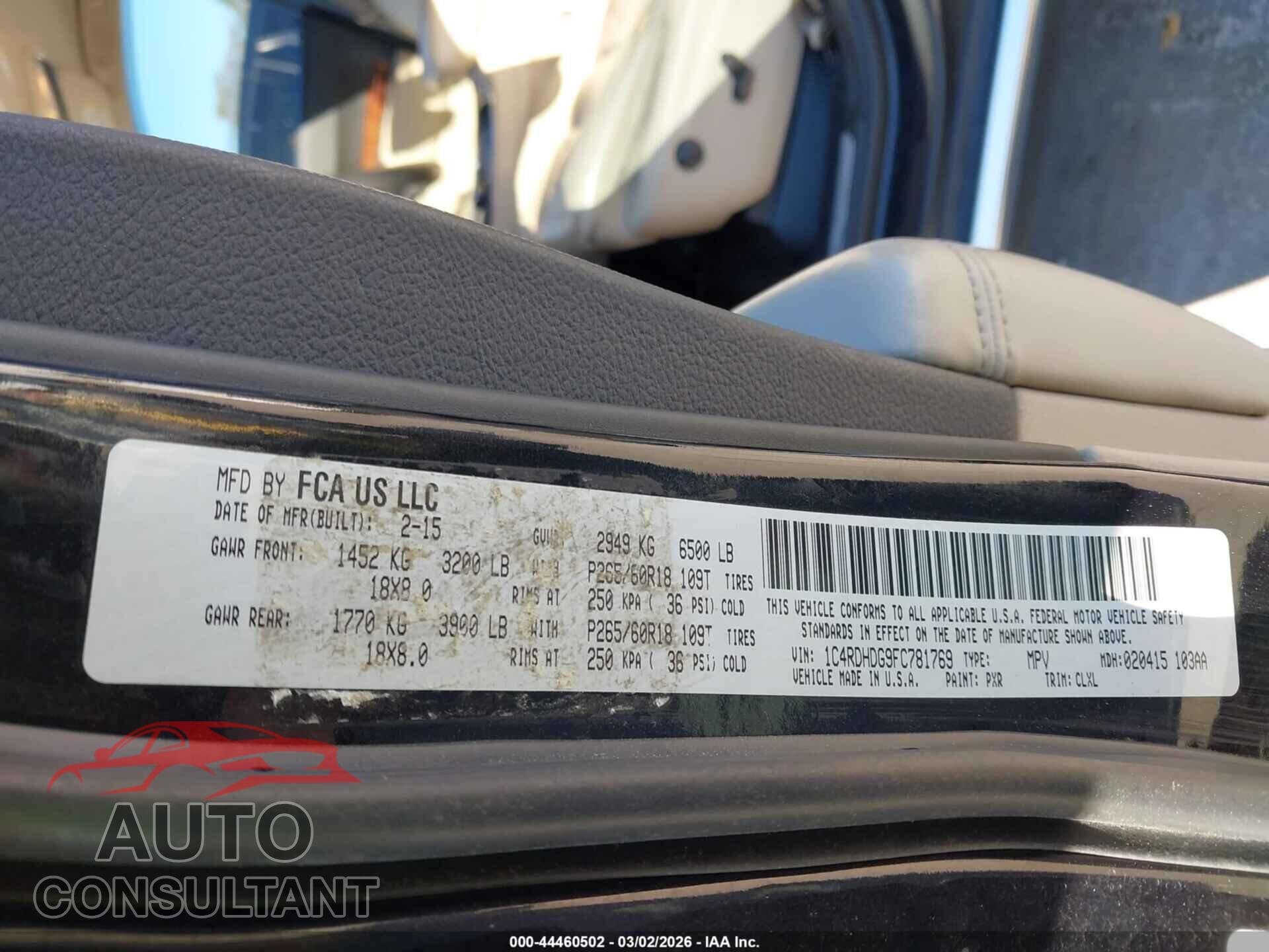 DODGE DURANGO 2015 - 1C4RDHDG9FC781769