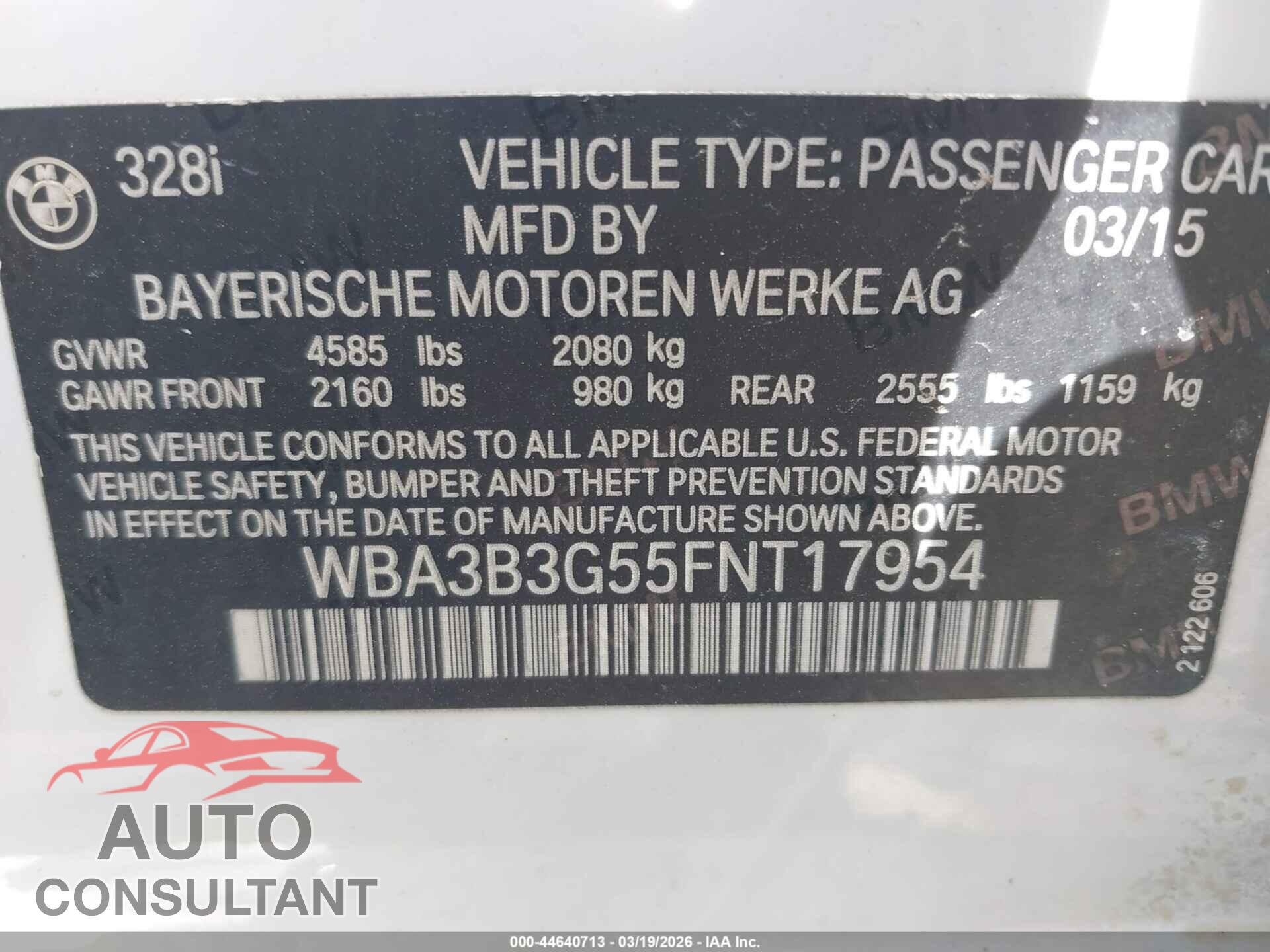 BMW 328I 2015 - WBA3B3G55FNT17954
