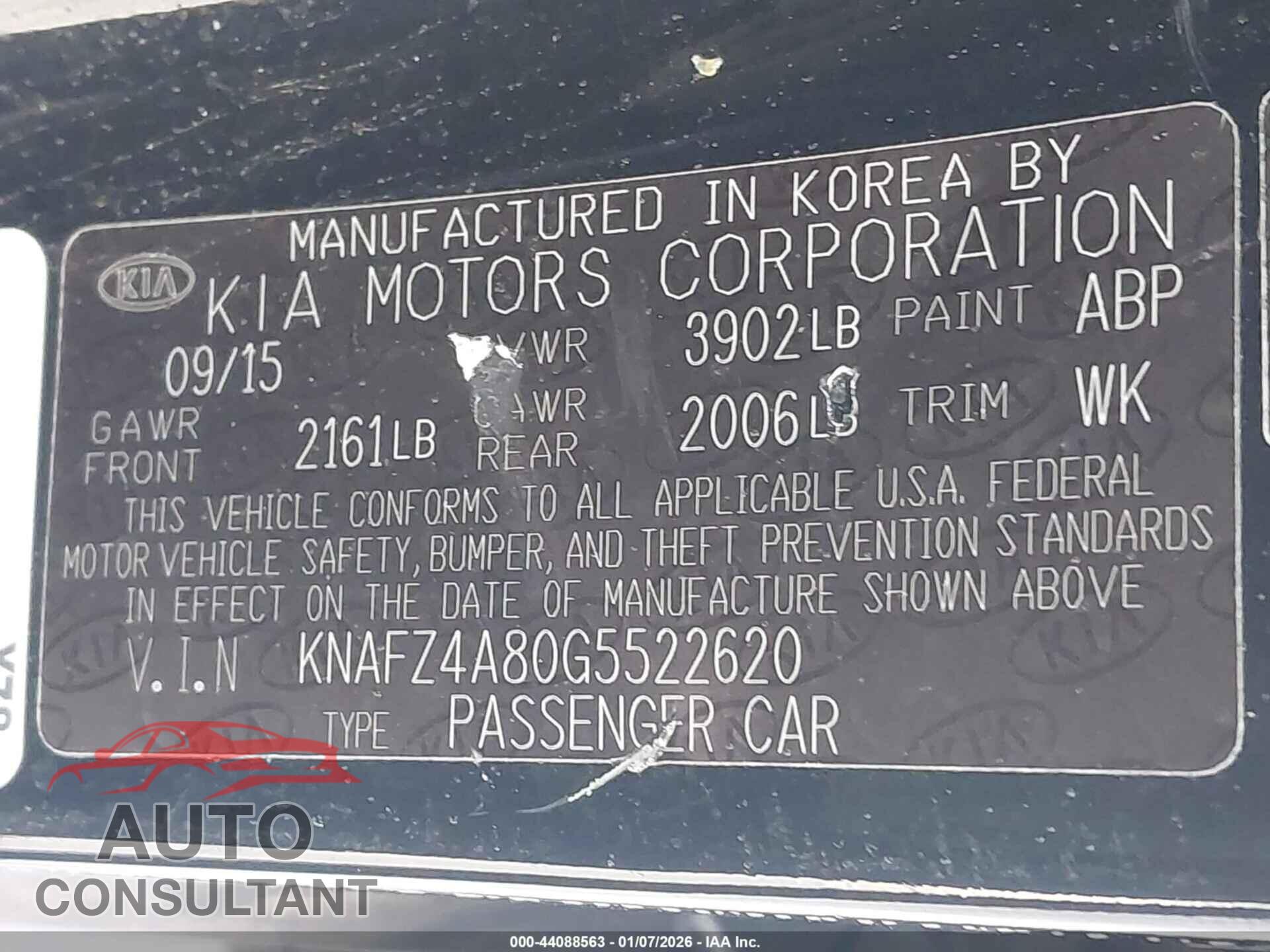 KIA FORTE 2016 - KNAFZ4A80G5522620