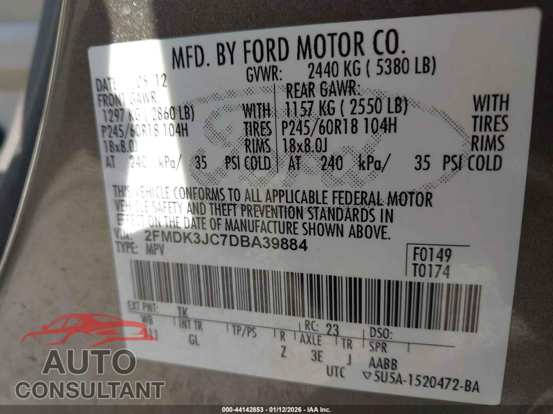 FORD EDGE 2013 - 2FMDK3JC7DBA39884