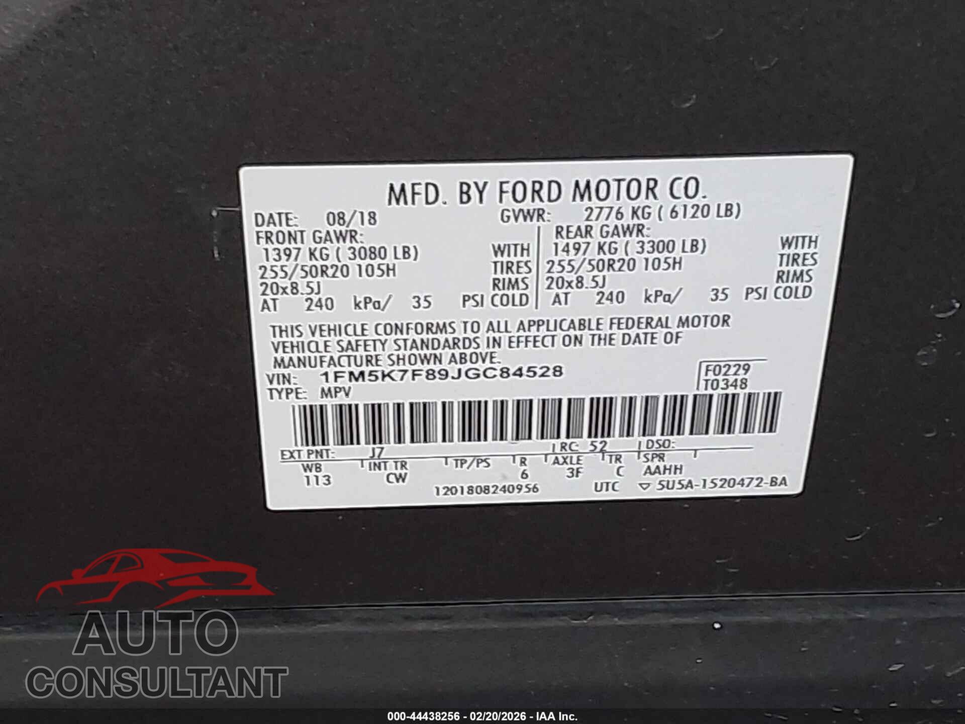 FORD EXPLORER 2018 - 1FM5K7F89JGC84528