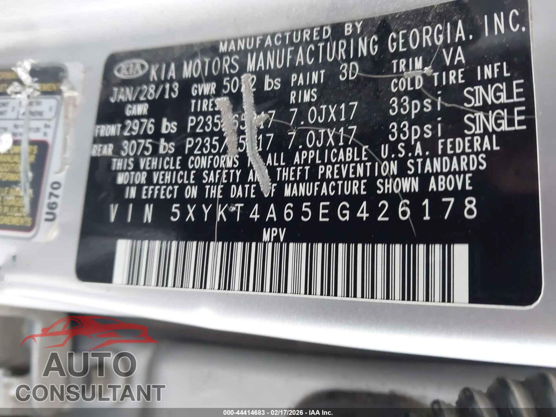 KIA SORENTO 2014 - 5XYKT4A65EG426178