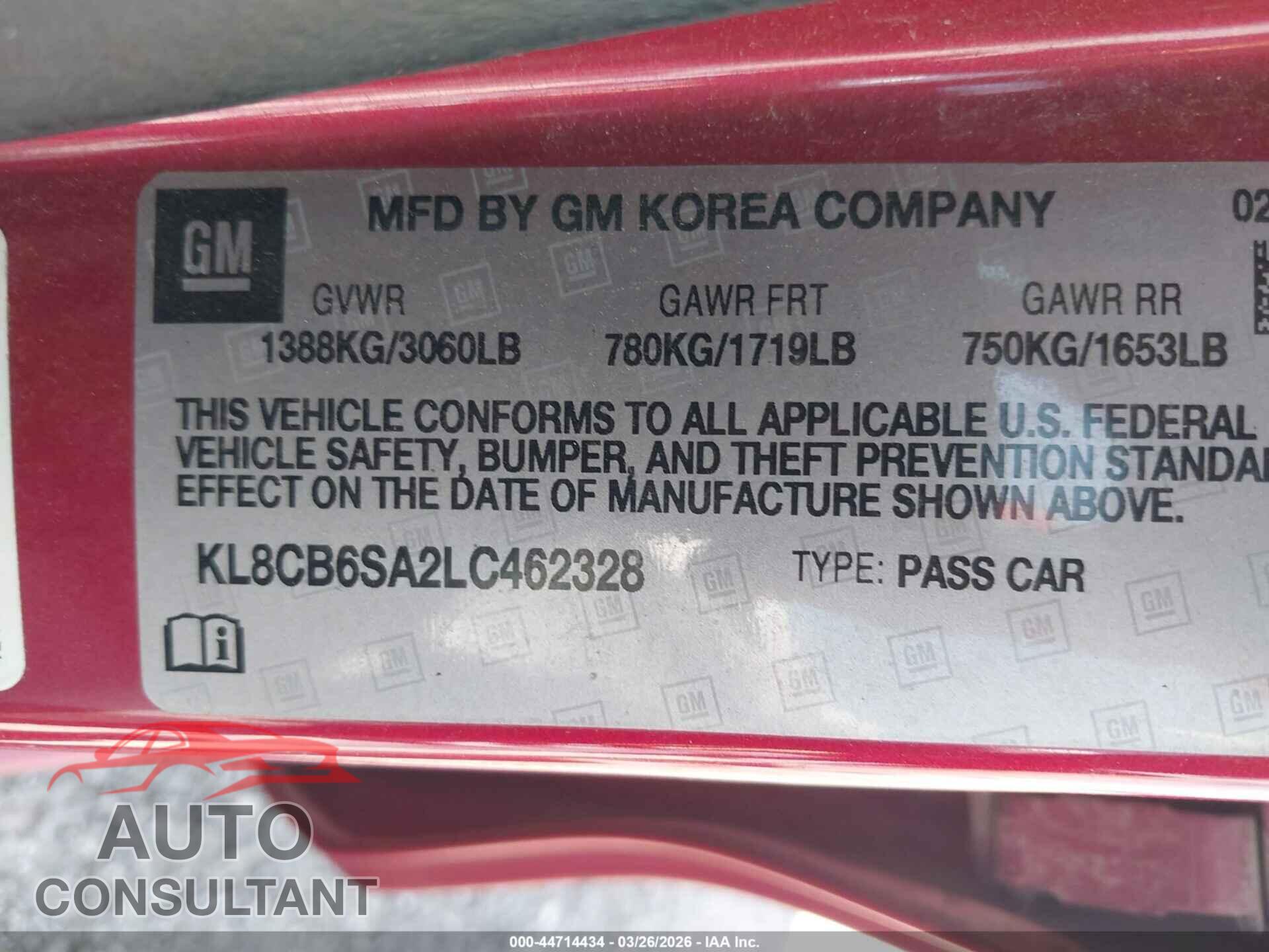 CHEVROLET SPARK 2020 - KL8CB6SA2LC462328