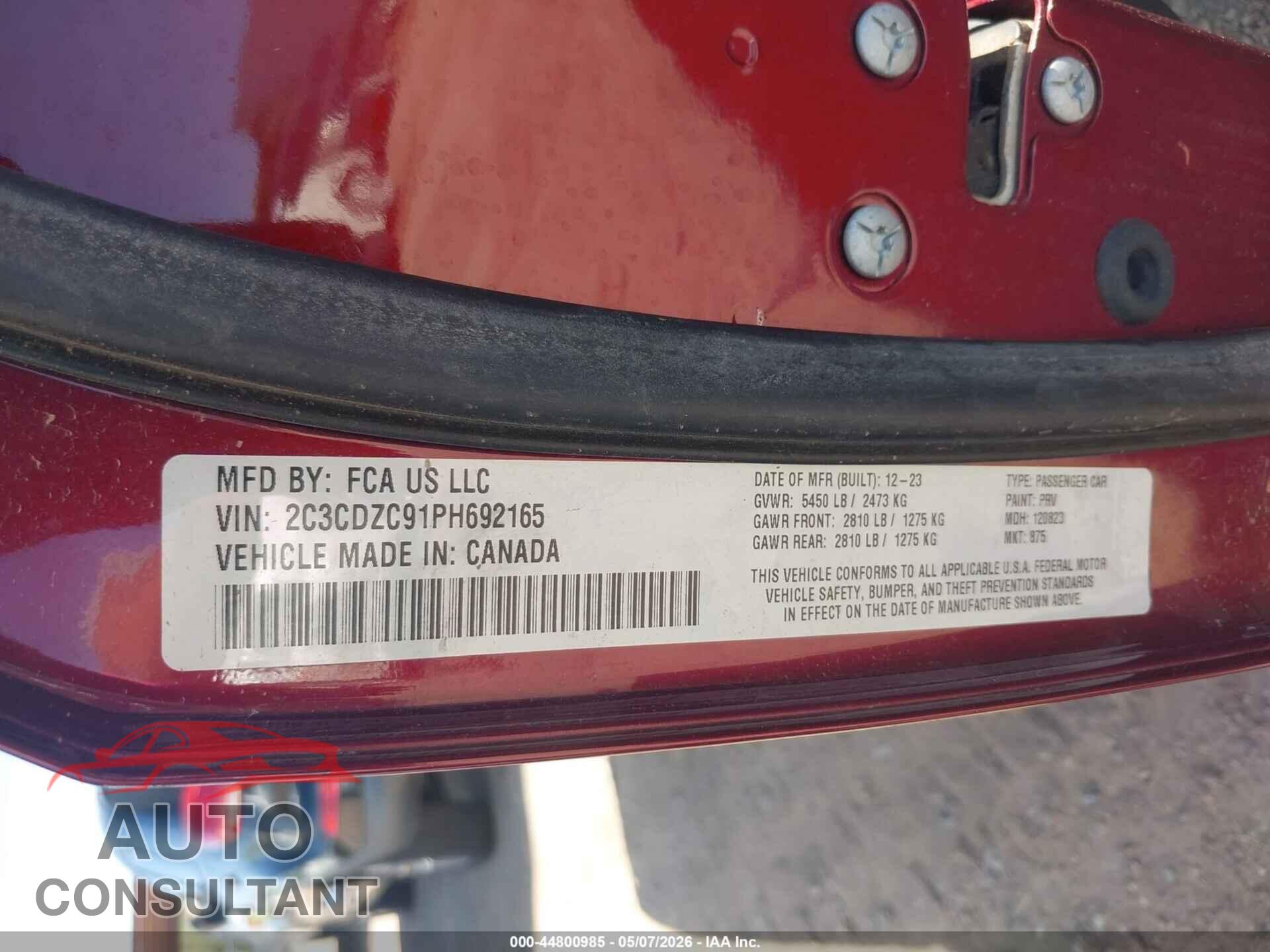 DODGE CHALLENGER 2023 - 2C3CDZC91PH692165