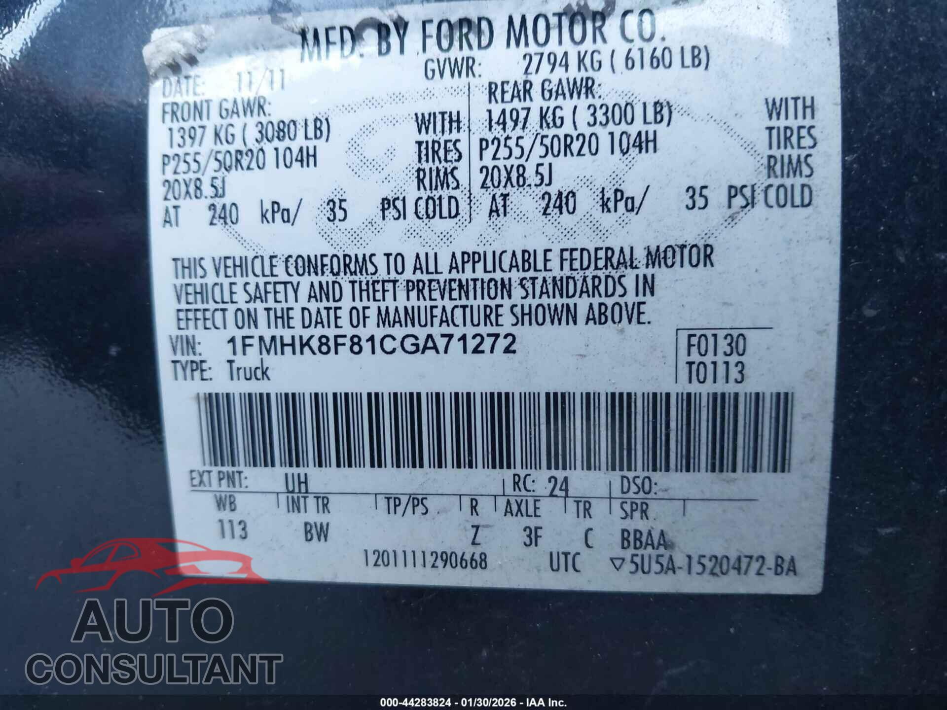 FORD EXPLORER 2012 - 1FMHK8F81CGA71272