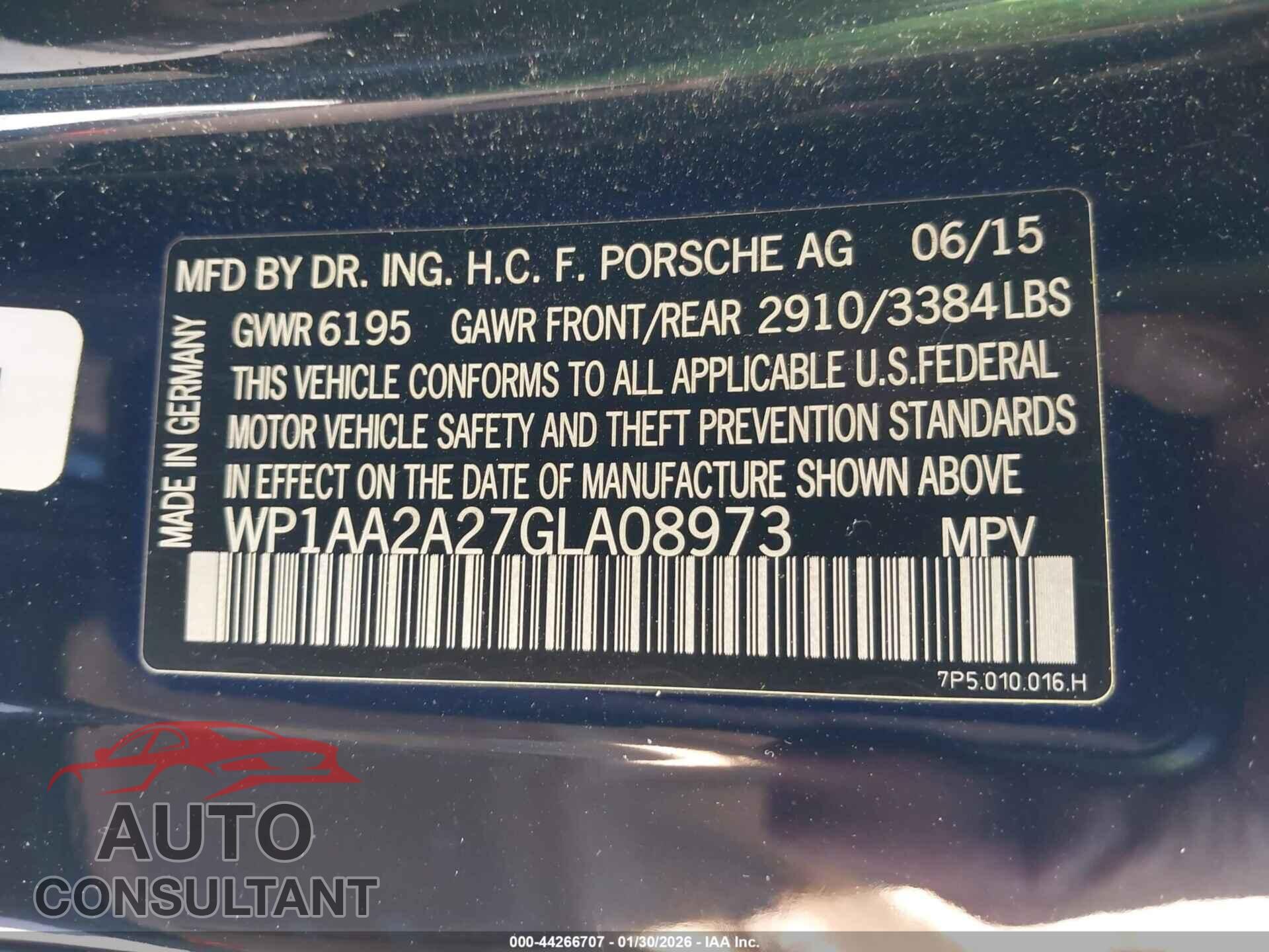 PORSCHE CAYENNE 2016 - WP1AA2A27GLA08973