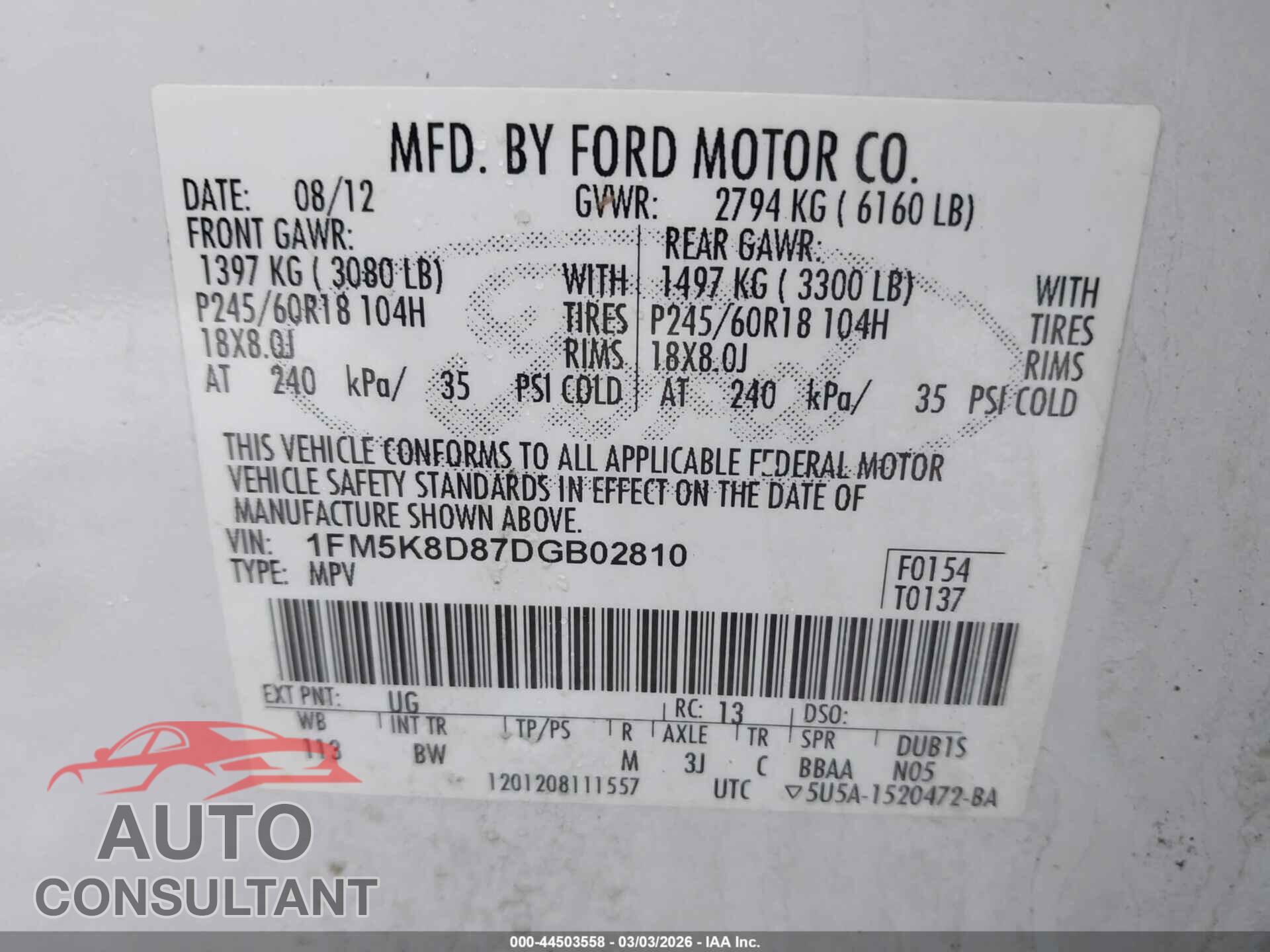 FORD EXPLORER 2013 - 1FM5K8D87DGB02810