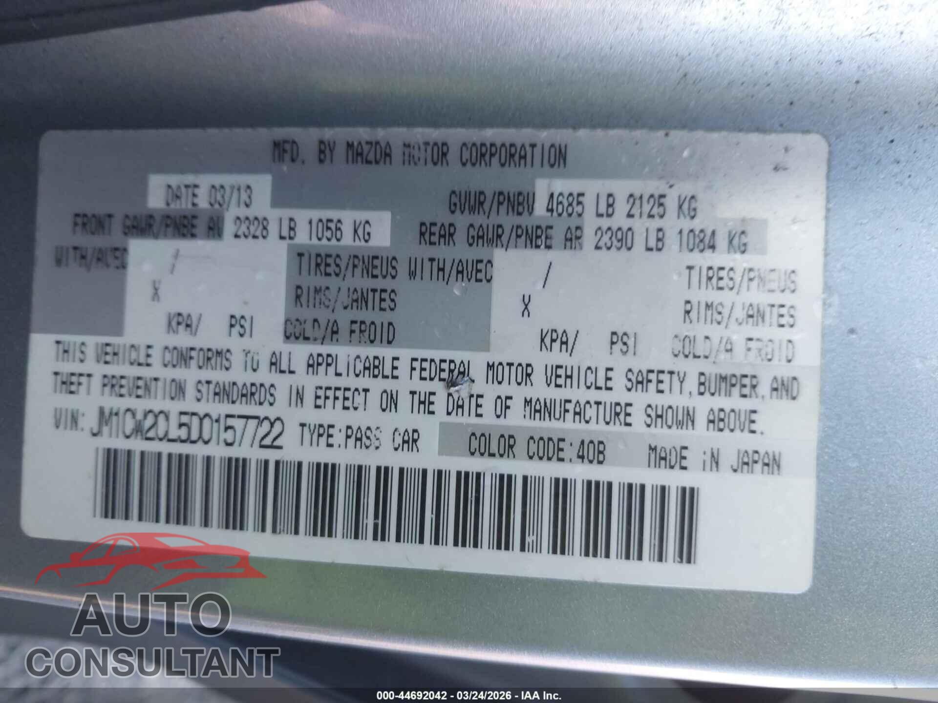 MAZDA MAZDA5 2013 - JM1CW2CL5D0157722