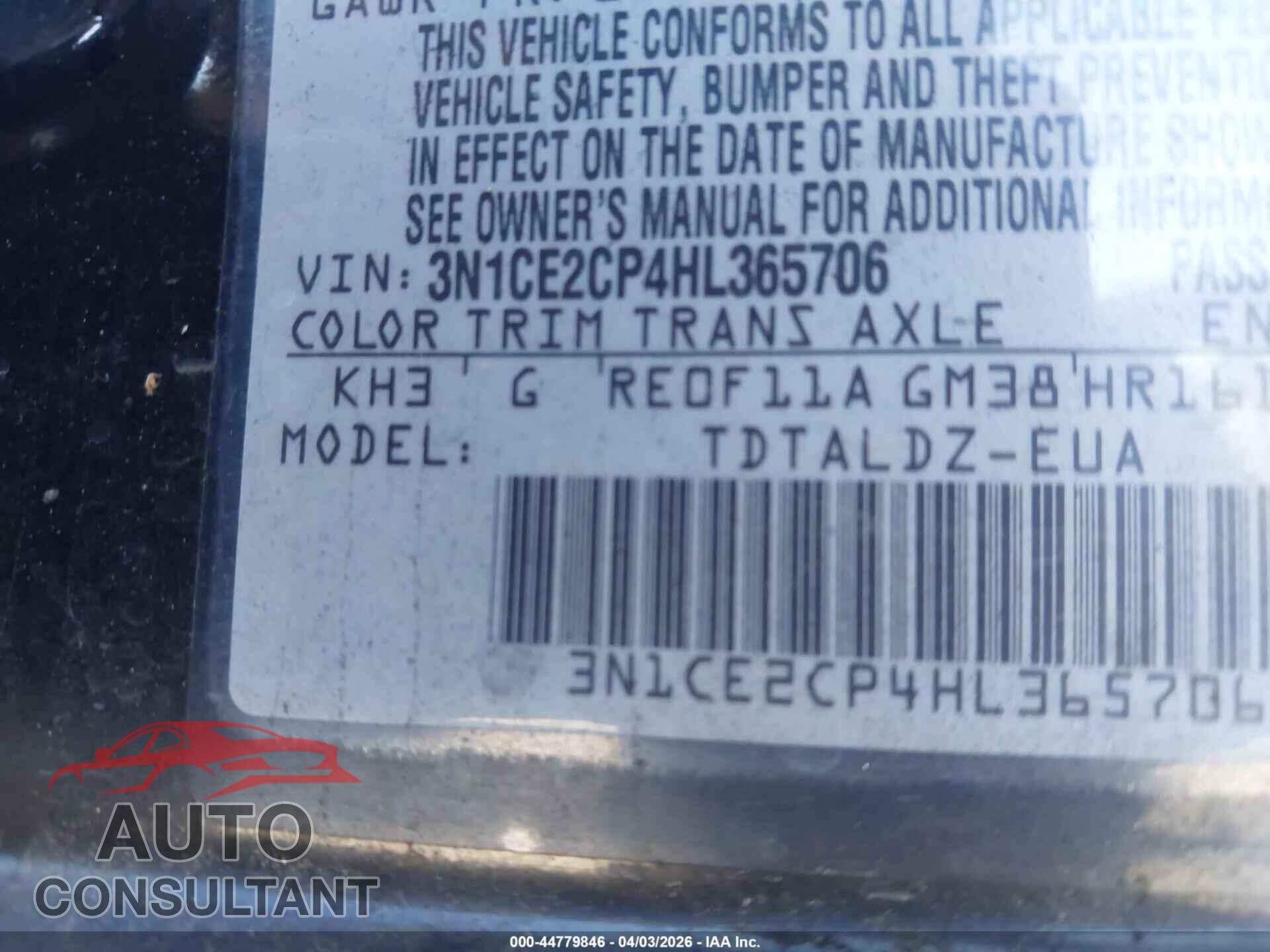 NISSAN VERSA NOTE 2017 - 3N1CE2CP4HL365706