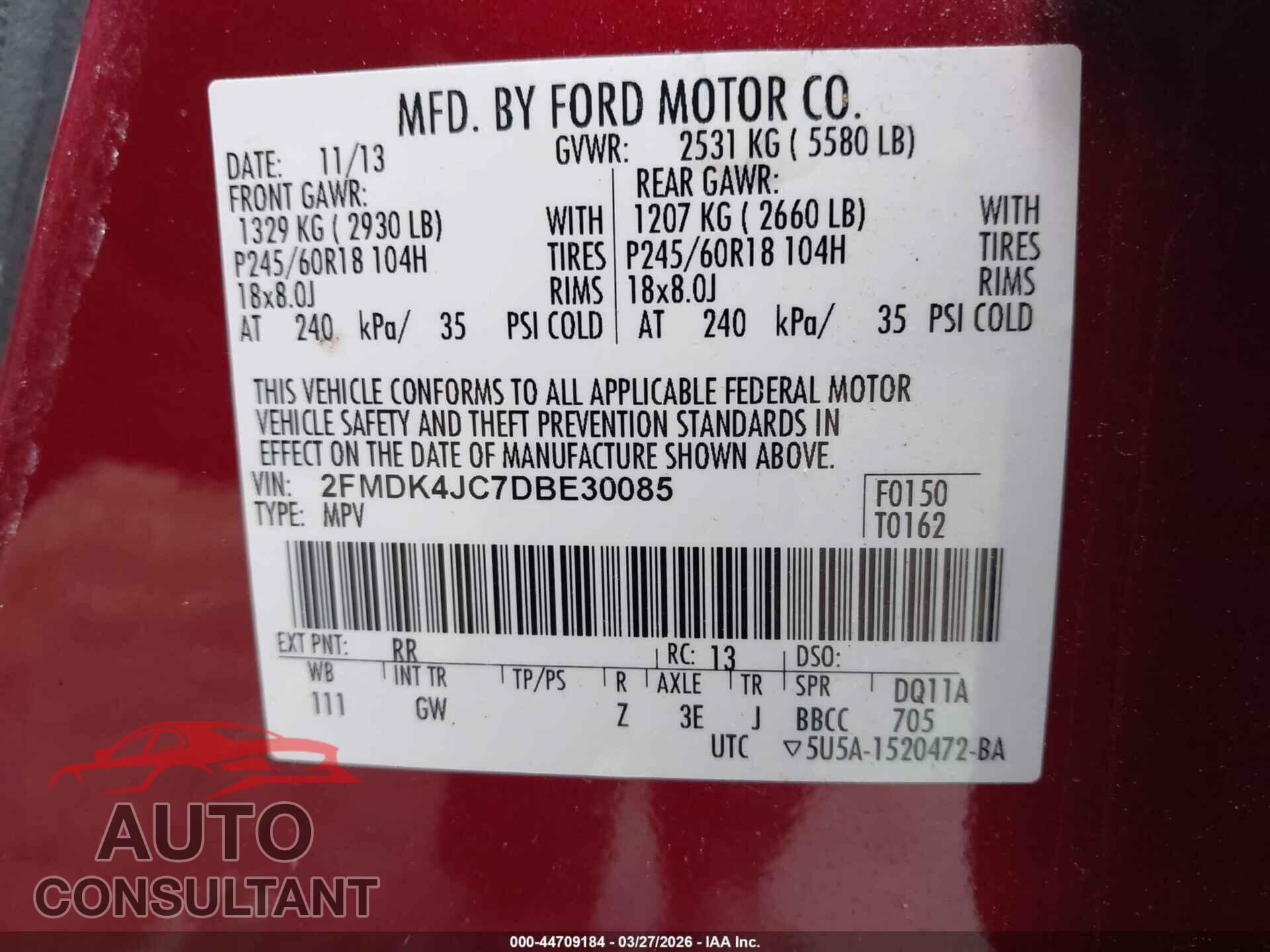 FORD EDGE 2013 - 2FMDK4JC7DBE30085