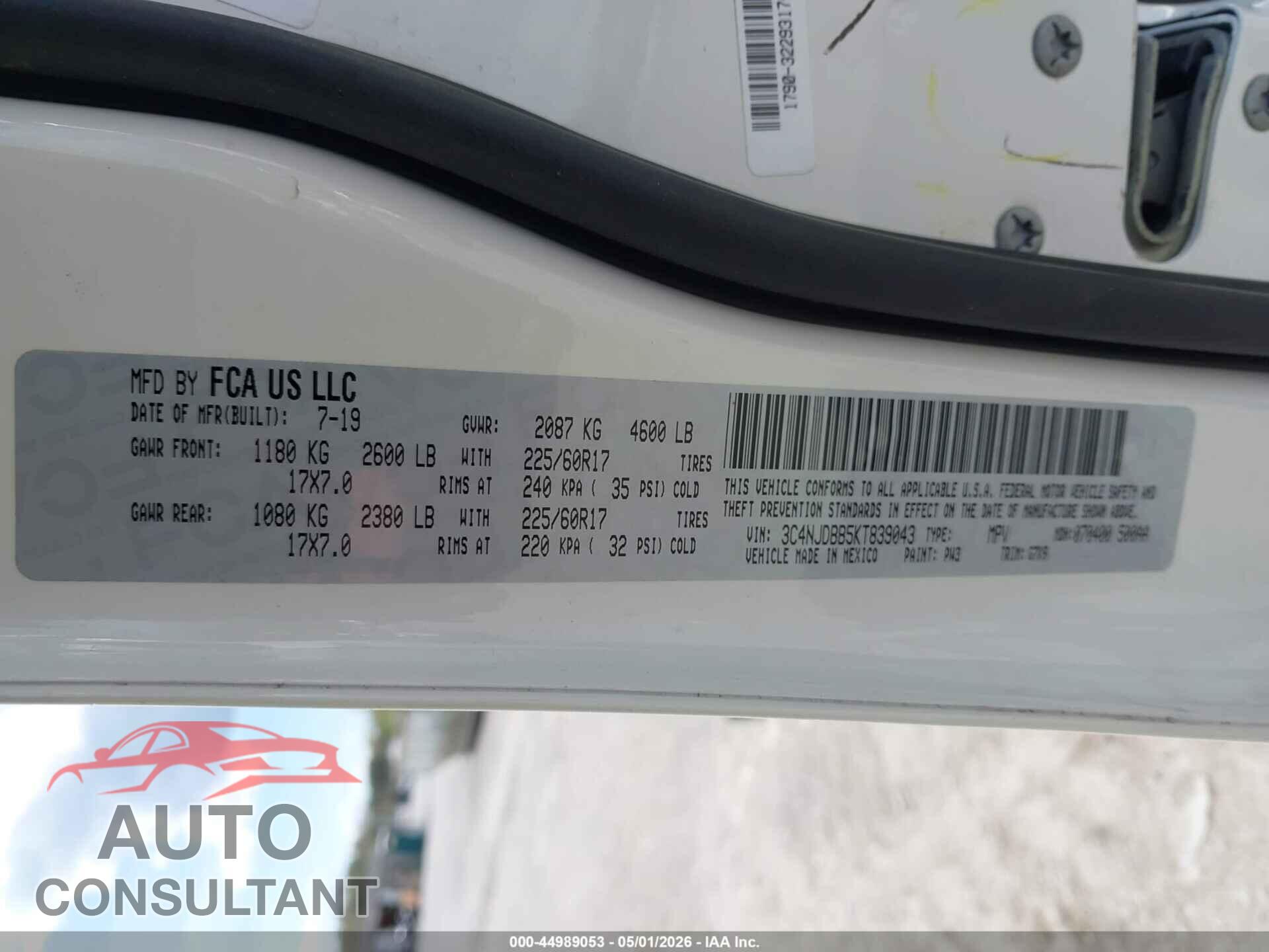 JEEP COMPASS 2019 - 3C4NJDBB5KT839043