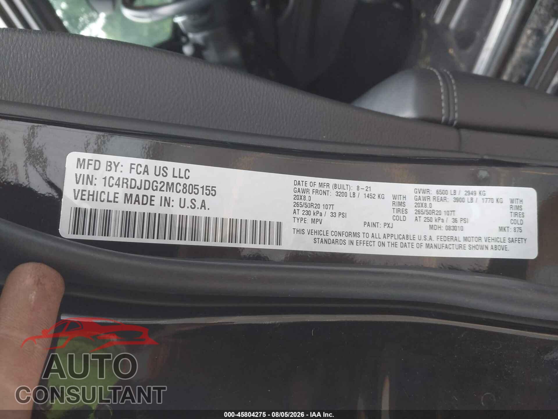 DODGE DURANGO 2021 - 1C4RDJDG2MC805155