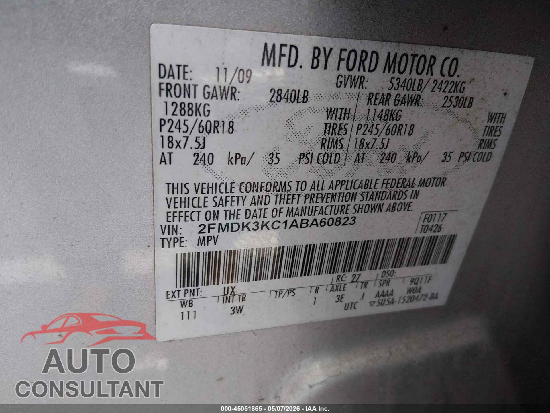 FORD EDGE 2010 - 2FMDK3KC1ABA60823
