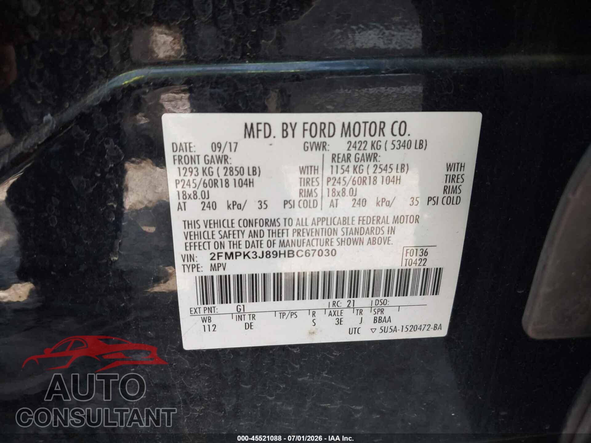 FORD EDGE 2017 - 2FMPK3J89HBC67030