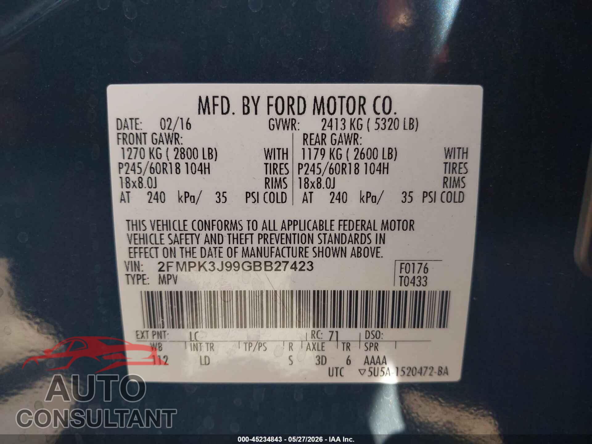 FORD EDGE 2016 - 2FMPK3J99GBB27423