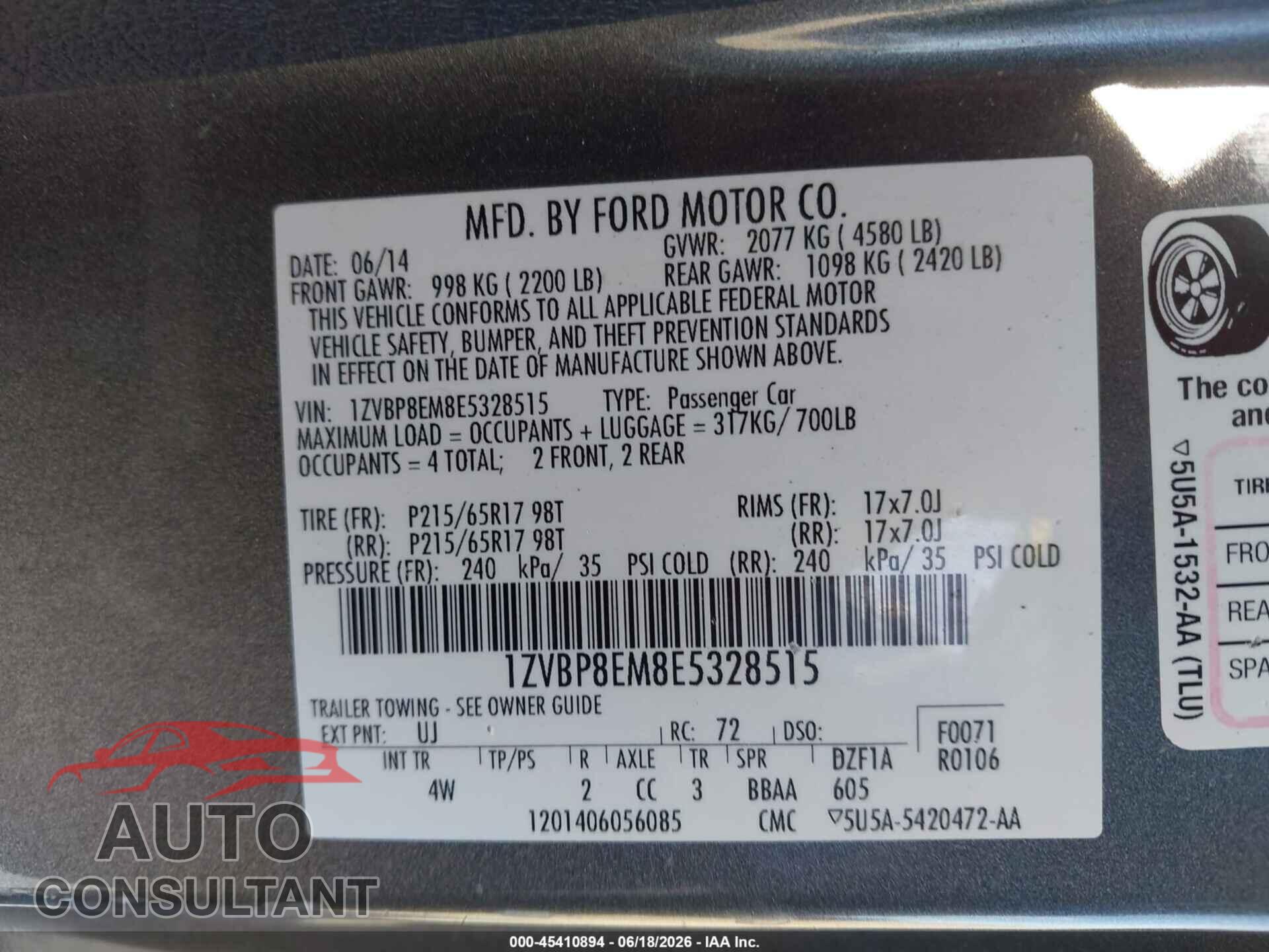 FORD MUSTANG 2014 - 1ZVBP8EM8E5328515